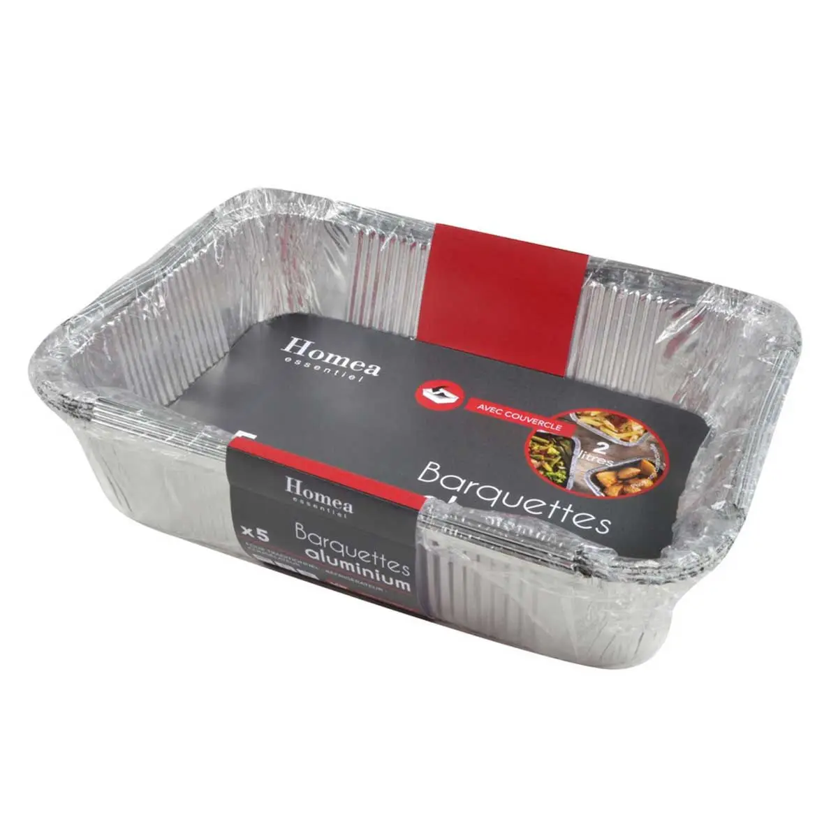Lot de 5 Barquettes Aluminium «Couvercle» 2L Gris