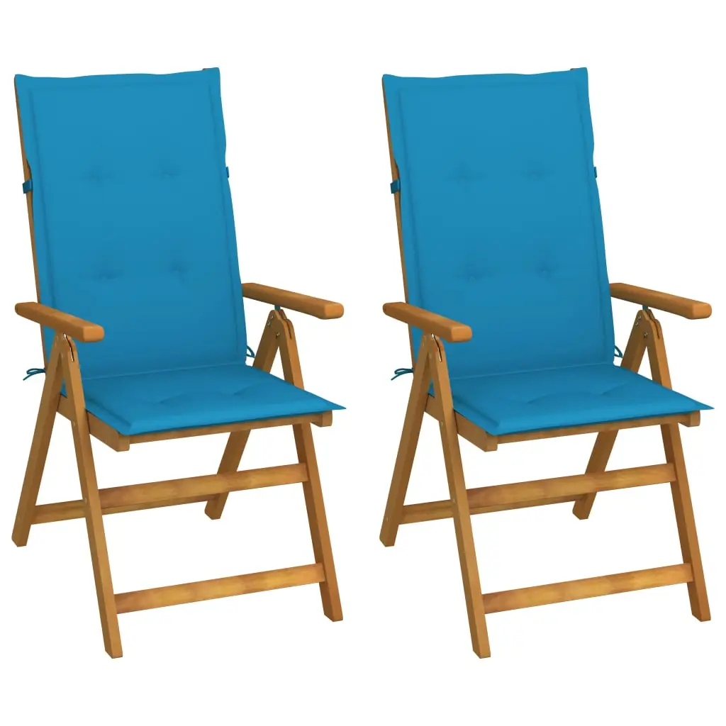 Lot de 2 Fauteuils Relax de Jardin Bois d’Acacia Pliants 5 Positions avec Coussins Bleus – ComfortXL Outdoor Living