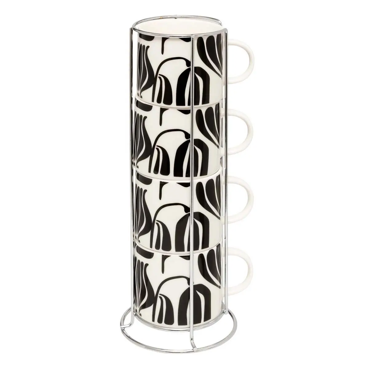 Lot de 4 Mugs sur Rack «Twisted Lime» 23cl Noir & Blanc