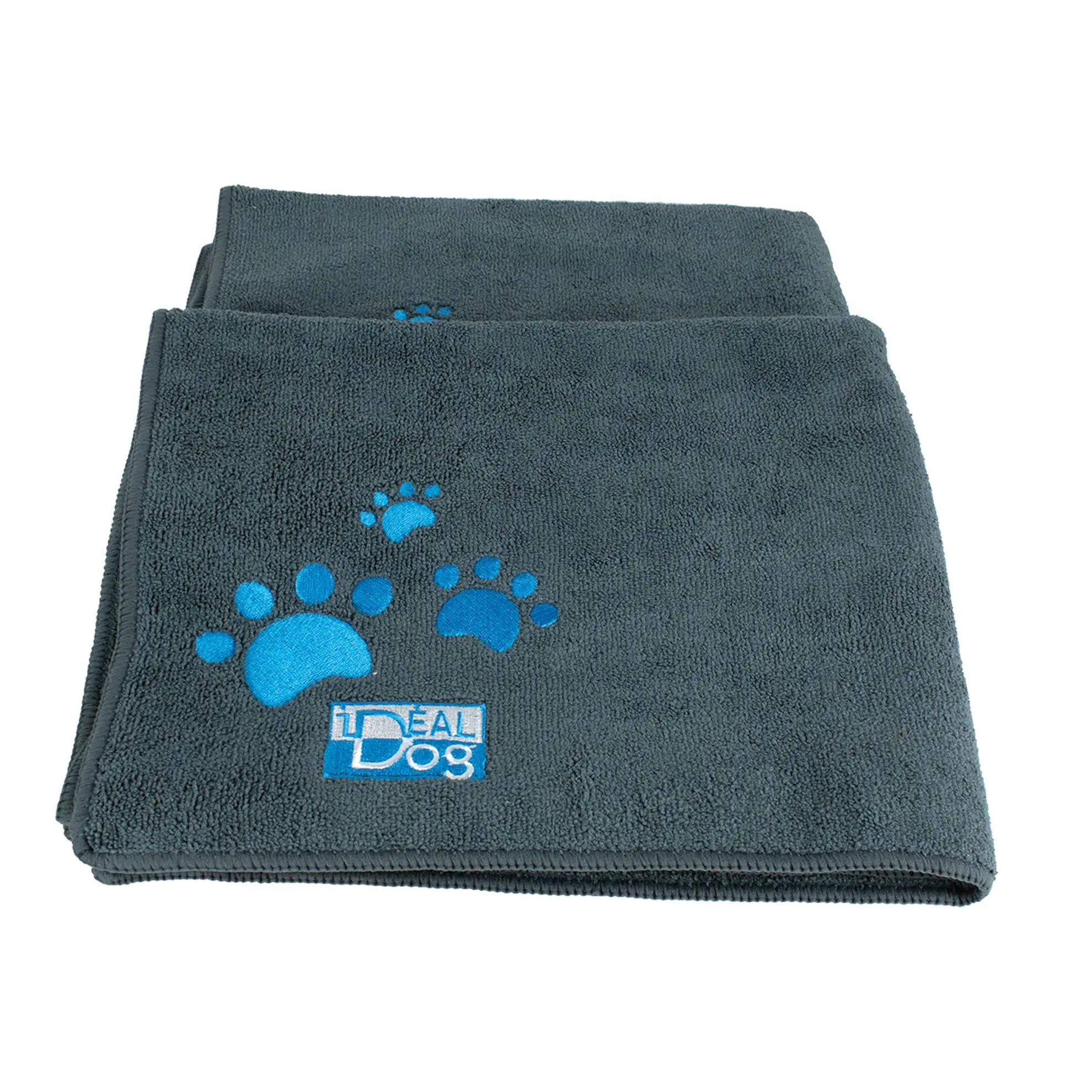 Lot de 2 serviettes Microfibre grises pattes bleues – Grand modèle IDEALDOG
