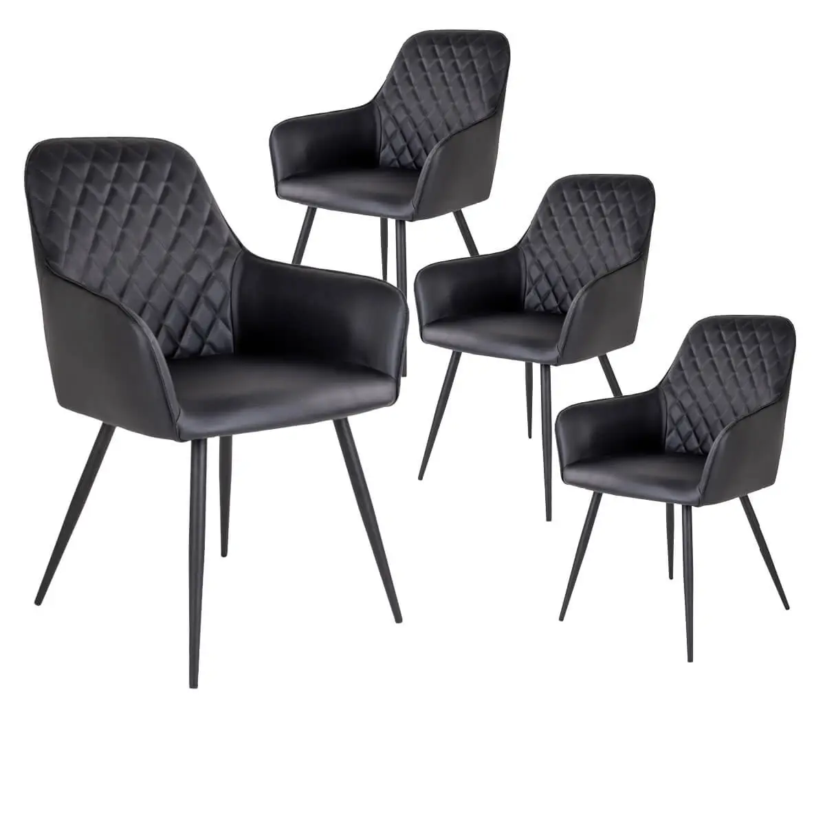 Lot de 4 Fauteuils Simili Noir et Piétement Acier Noir – VIBY