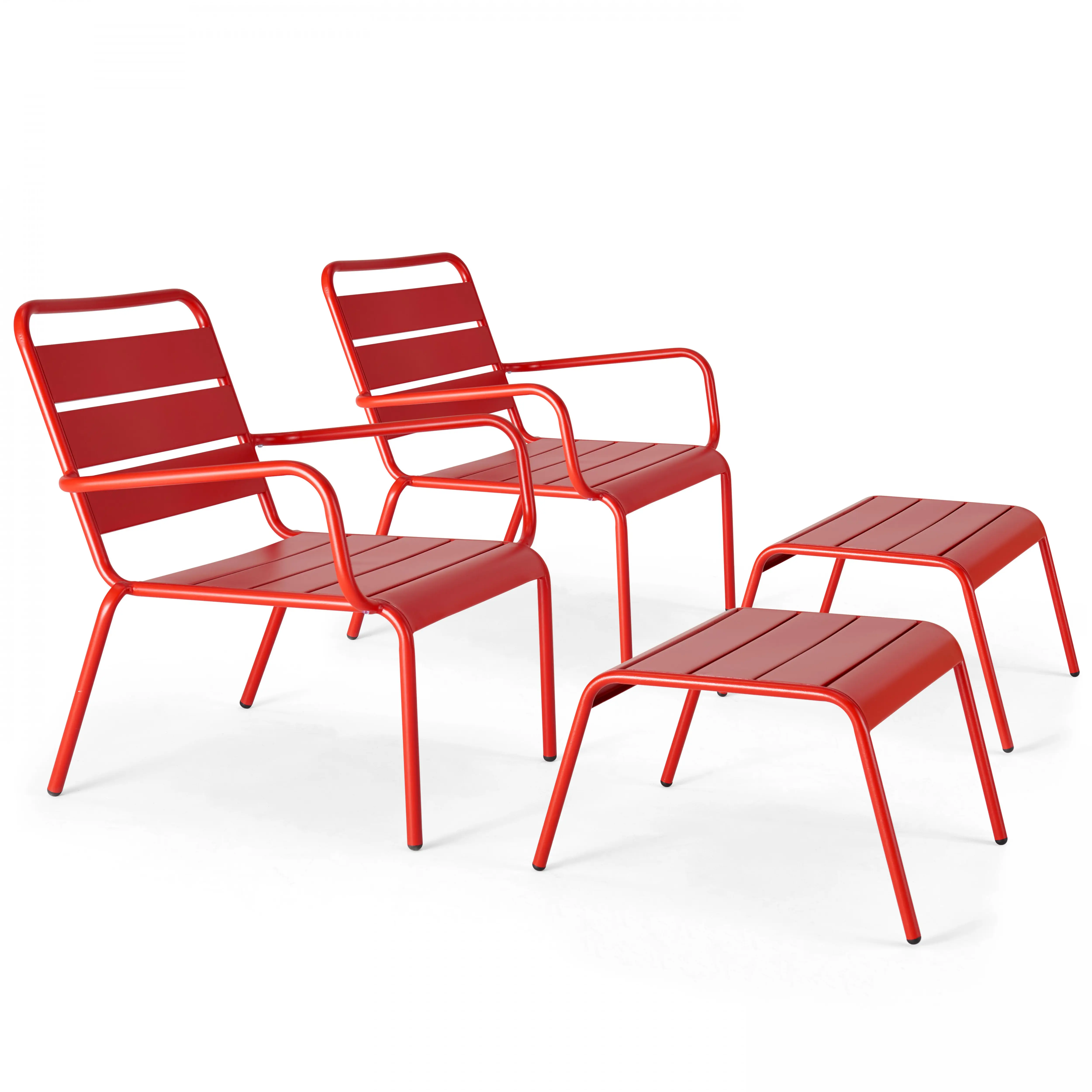 Lot de 2 fauteuils relax avec repose-pieds en métal rouge Palavas – Oviala