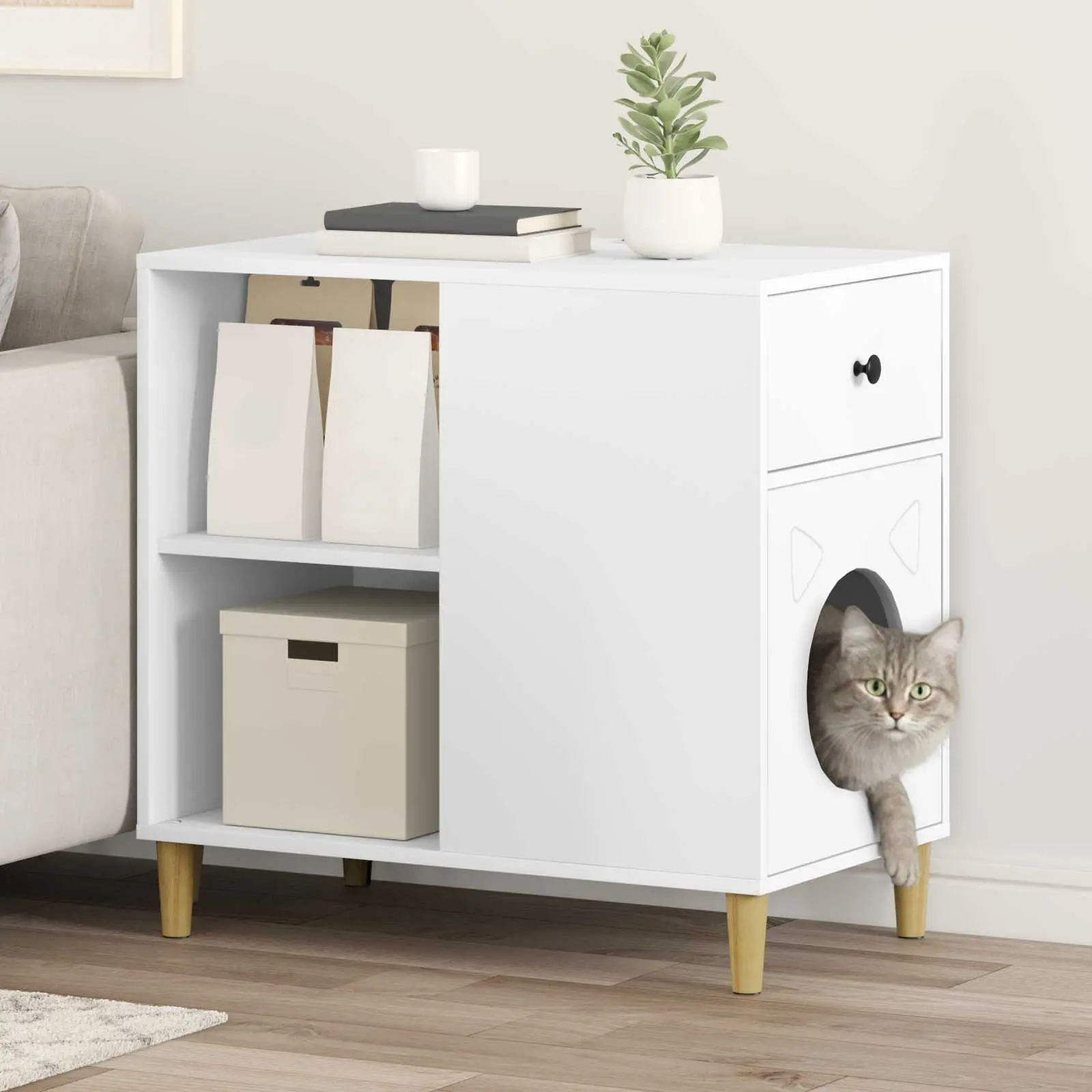 Grande Maison Chat Bois Repos Blanc 72cm pour Grand Chat XXL Spacieux