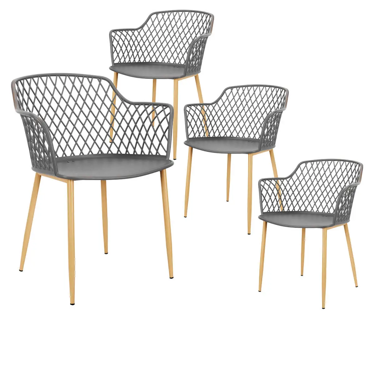 Lot de 4 Fauteuils Gris Pieds Effet Bois Verni – TRESSIE