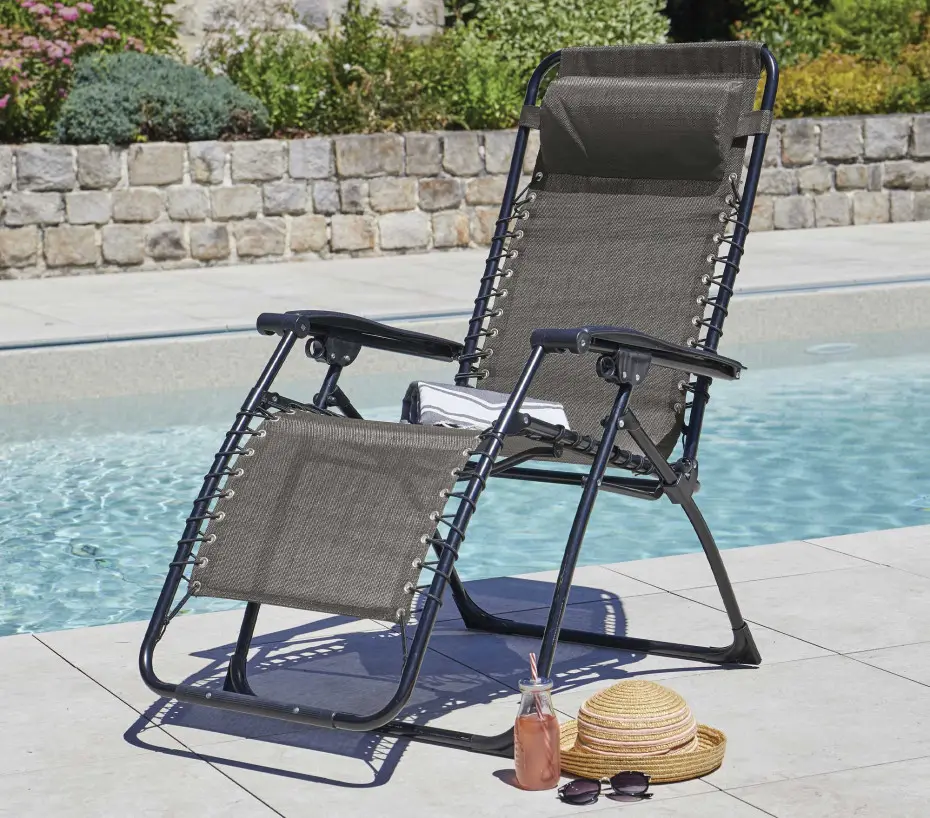 Lot de 2 fauteuils relax en acier pliant taupe PALAVAS