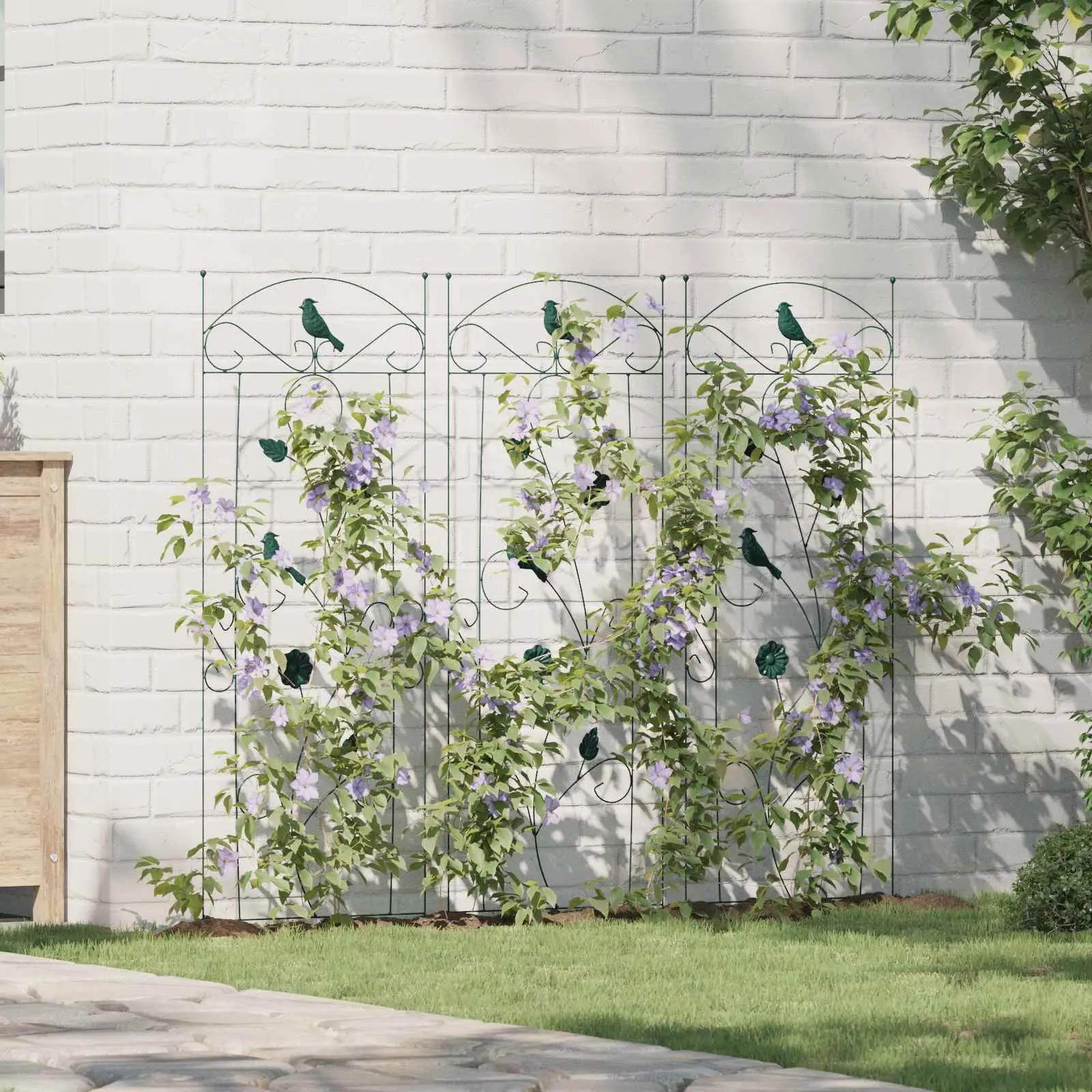 Grille de jardin Acier Vert Lot de 3 Éléments Déco pour Bordure Allée 112x40cm