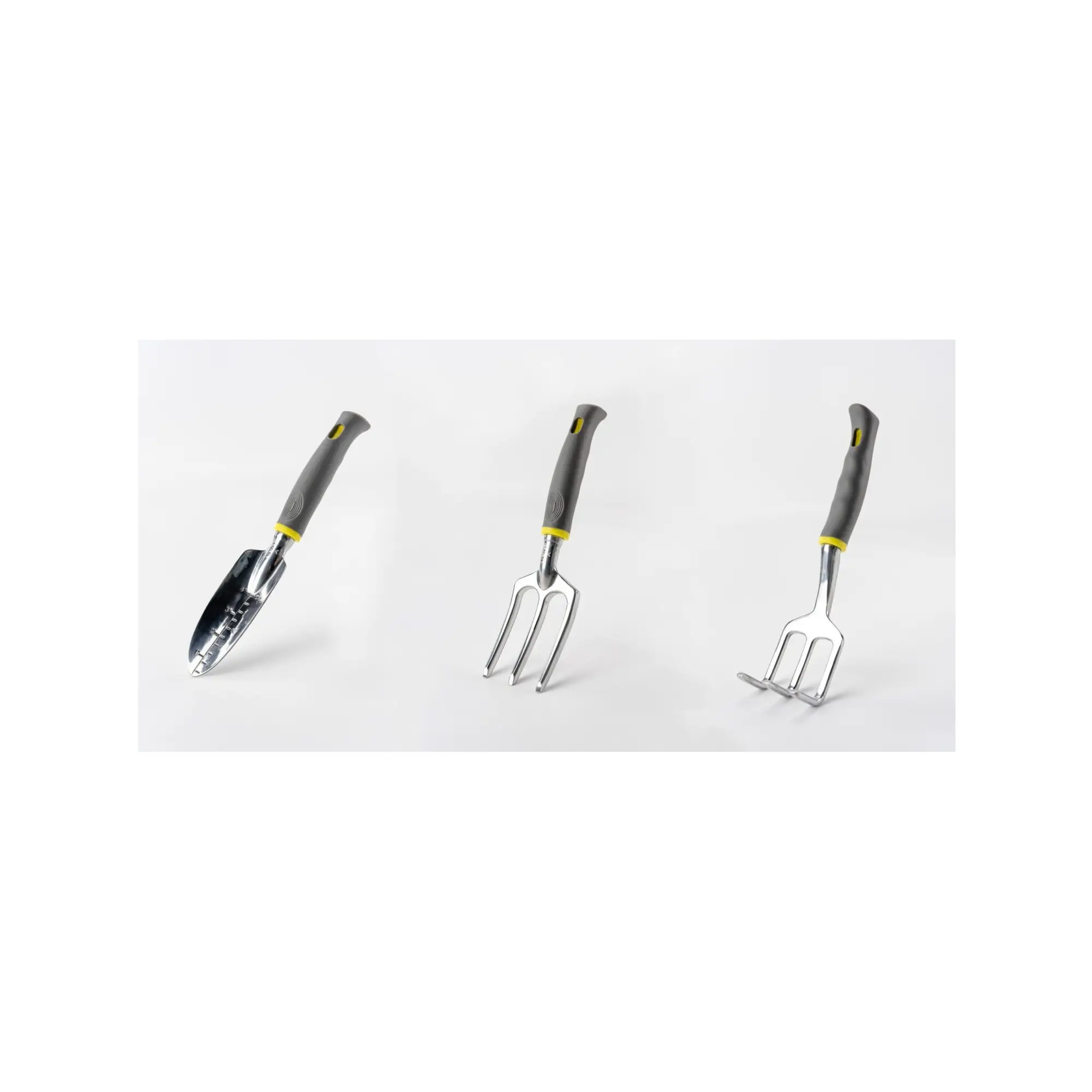 Lot de 3 outils de jardin – Suan – Fourche, râteau à fleurs et transplantoir – En aluminium
