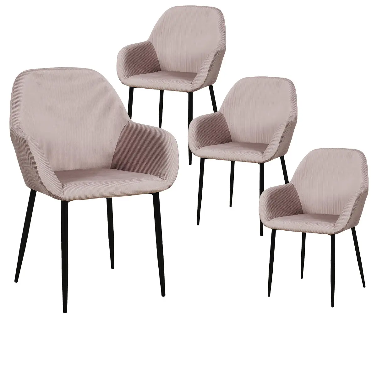 Lot de 4 Fauteuils Velours Côtelé Rose – ALESSIA
