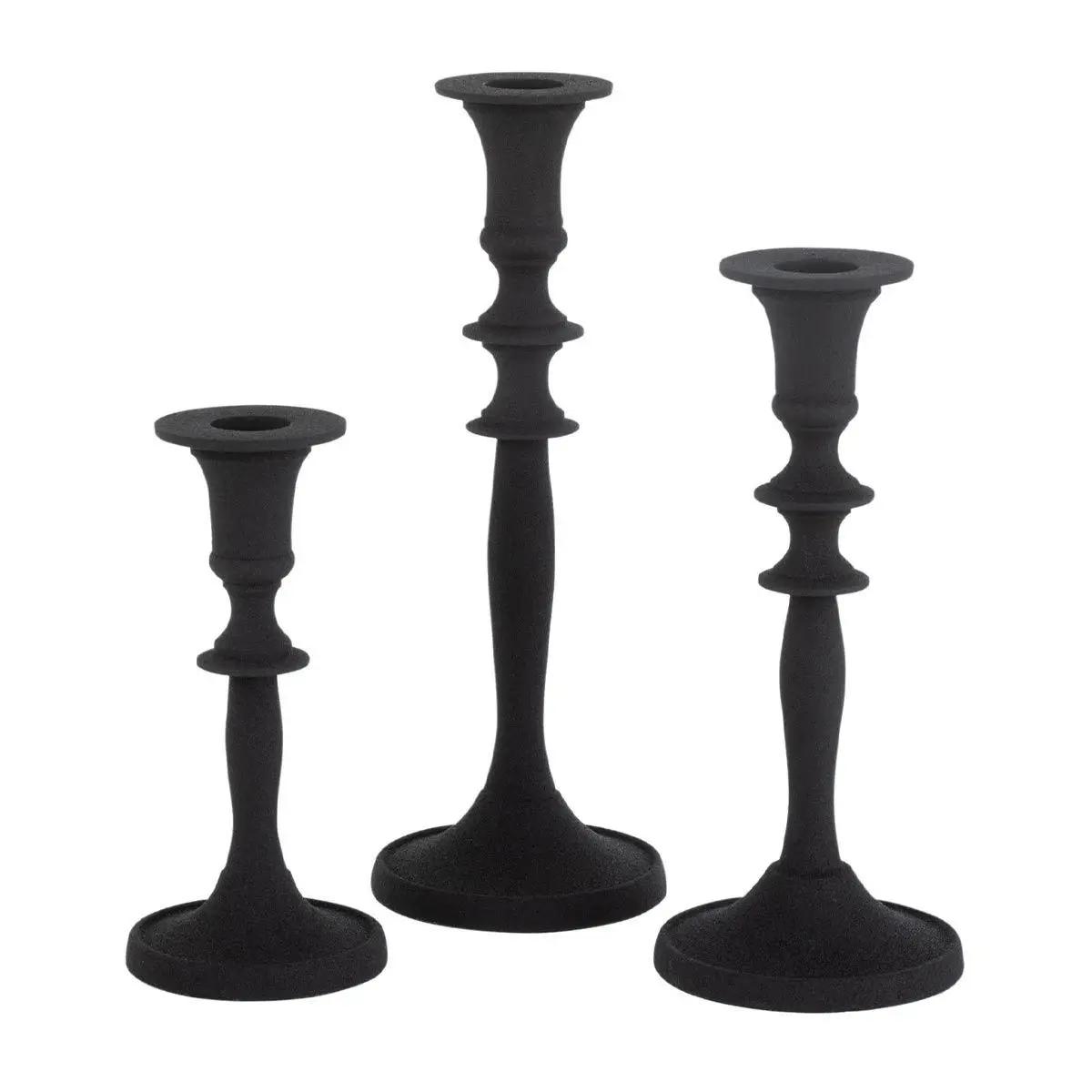 Lot de 3 Bougeoirs Design «Croka» 23cm Noir