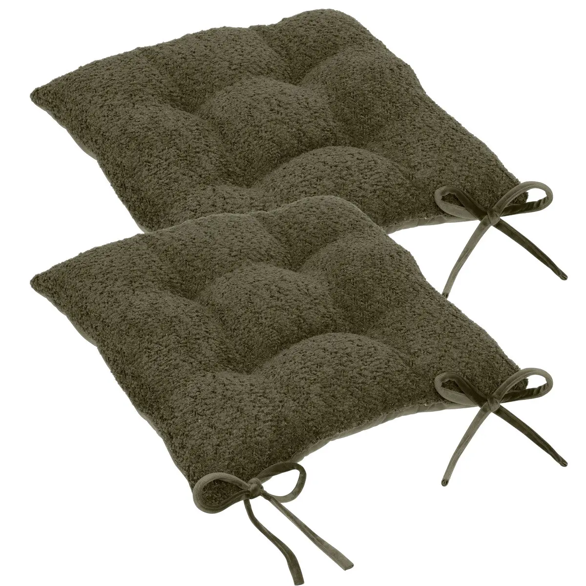 Lot de 2 Galettes de chaise tissage Vert Kaki effet bouclette 38 x 38 cm