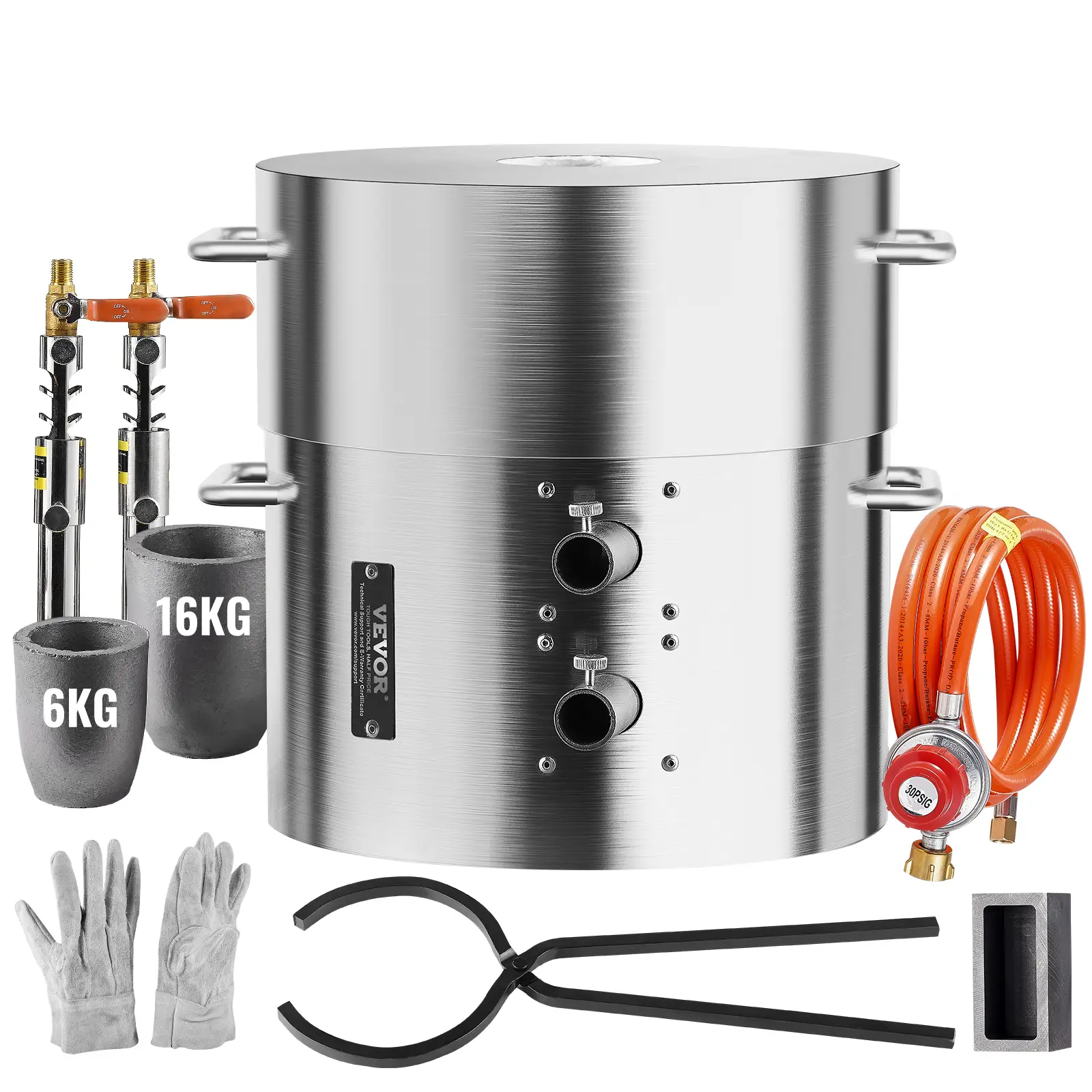 Four de fusion métal au propane – Kit complet 16 kg, double brûleur, pinces incluses