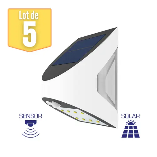 Lot de 5 appliques murales solaires à LED 3W IP54 avec détecteur de mouvement
