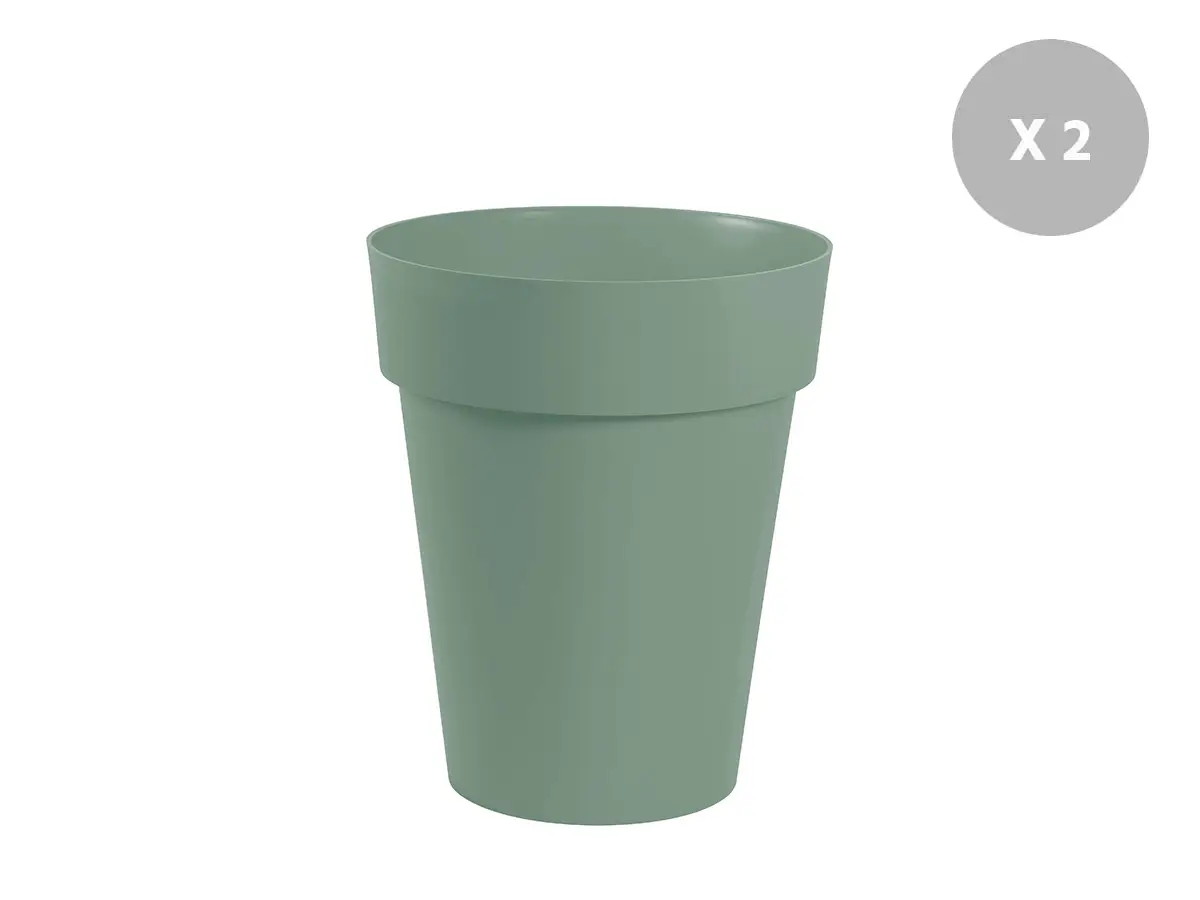 Lot de 2 pots de fleurs ronds en plastique EDA Toscane vert laurier – Ø 44 cm