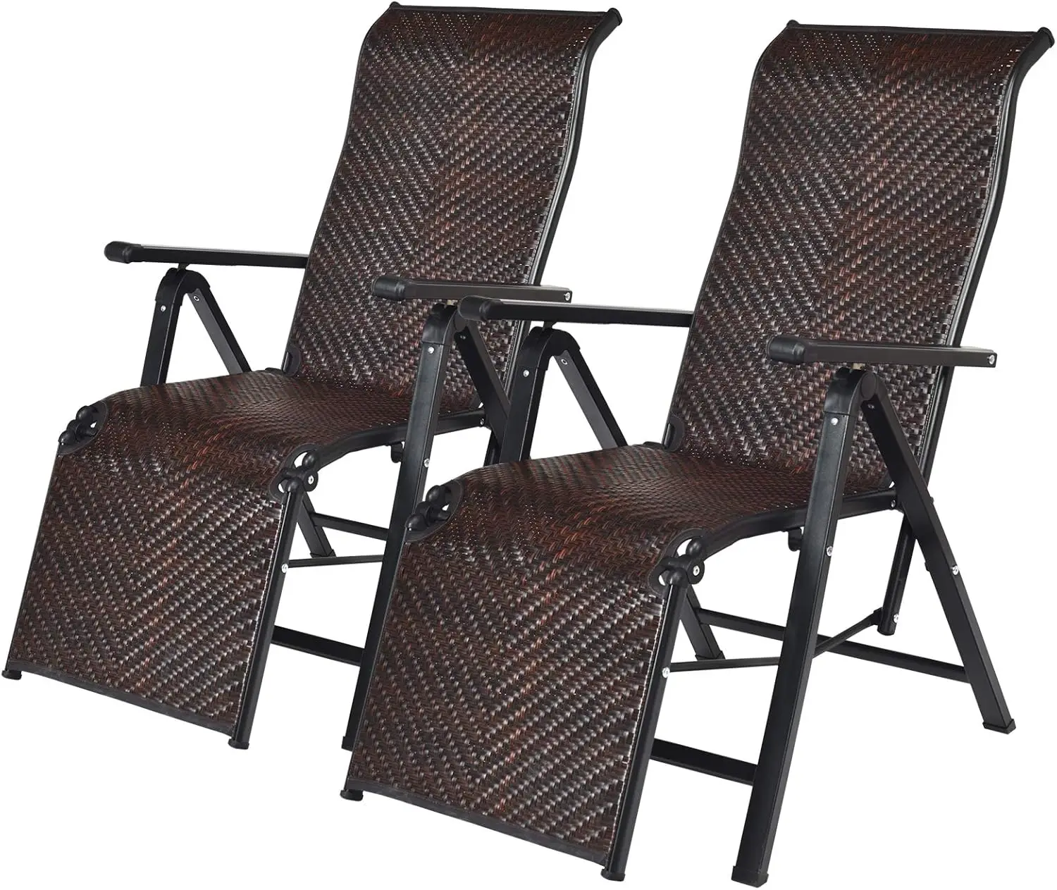 Lot de 2 transat chaises longues de jardin avec position réglable et accoudoir, cadre en fer