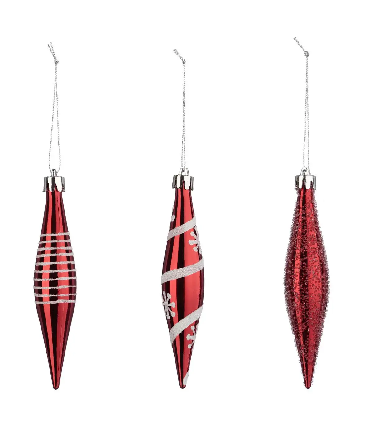 Lot de 3 Boules de noël forme Glaçons pailletés Rouge