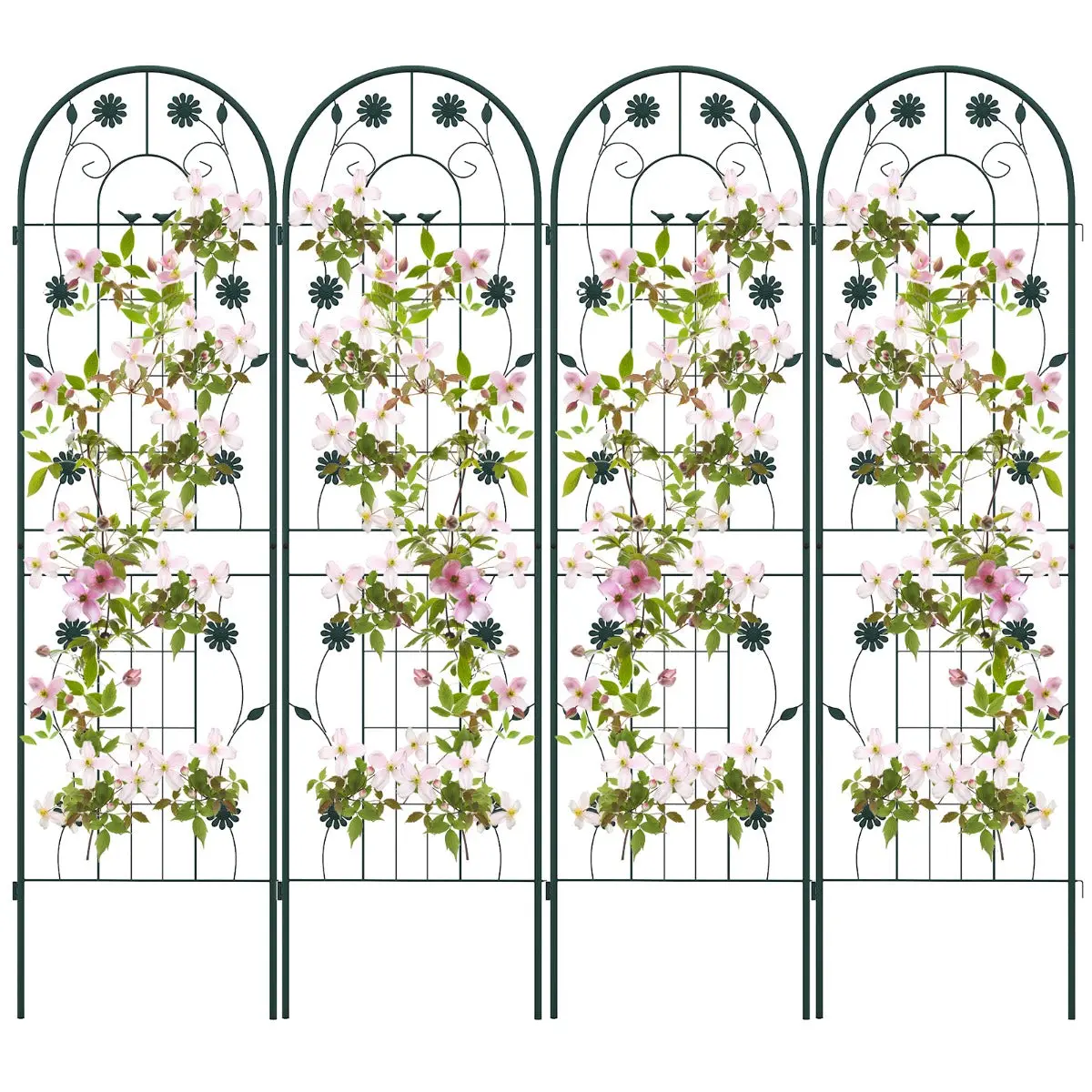 Lot de 4 treillis de jardin en métal 180 x 50 cm clôture décorative pour plante grimpante grille fleurs antirouille pour jardin cour patio vert