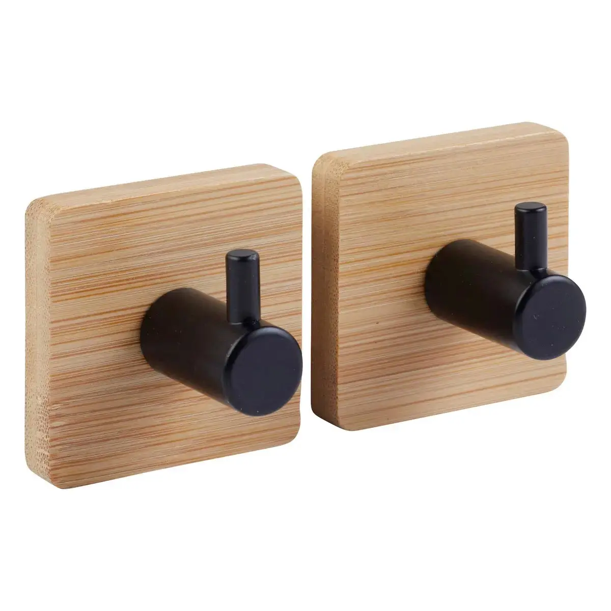 Lot de 2 Patères Adhésives en Bambou «Stiky+» 4cm Naturel