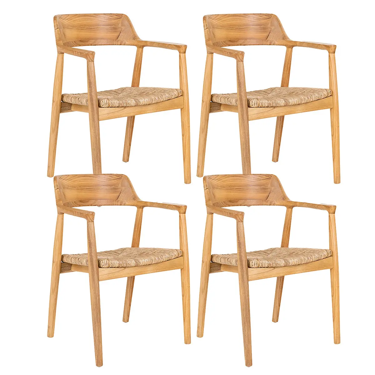 Lot de 4 Chaises en Bois de Sungai et Assise en Paille Naturelle – VANCOUVER