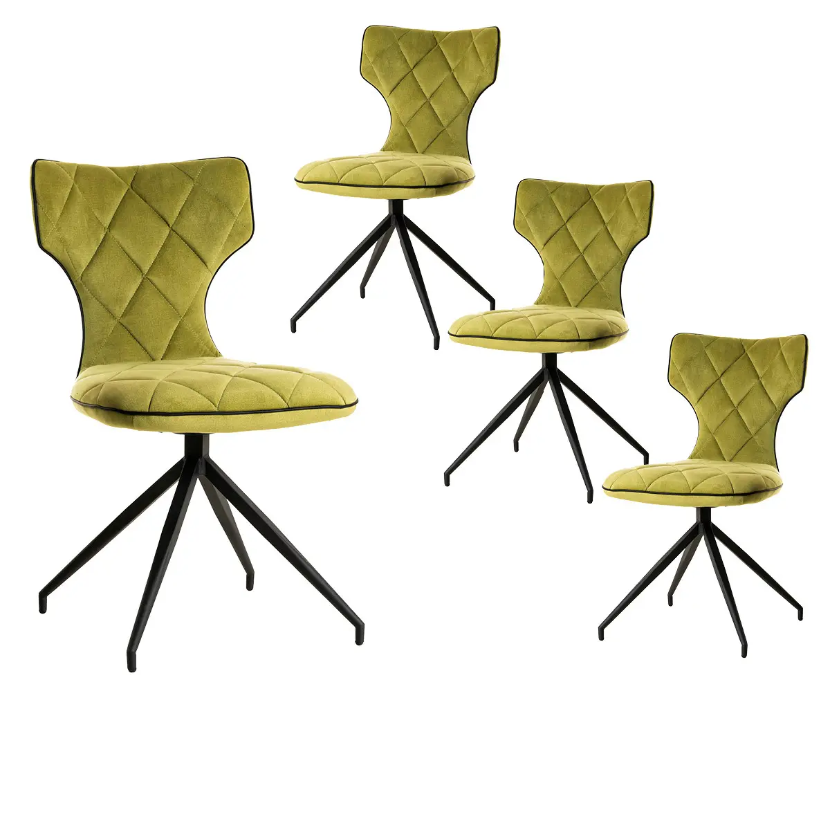 Lot de 4 Chaises Tissu Vertes Surpiqures Carreaux – STYK