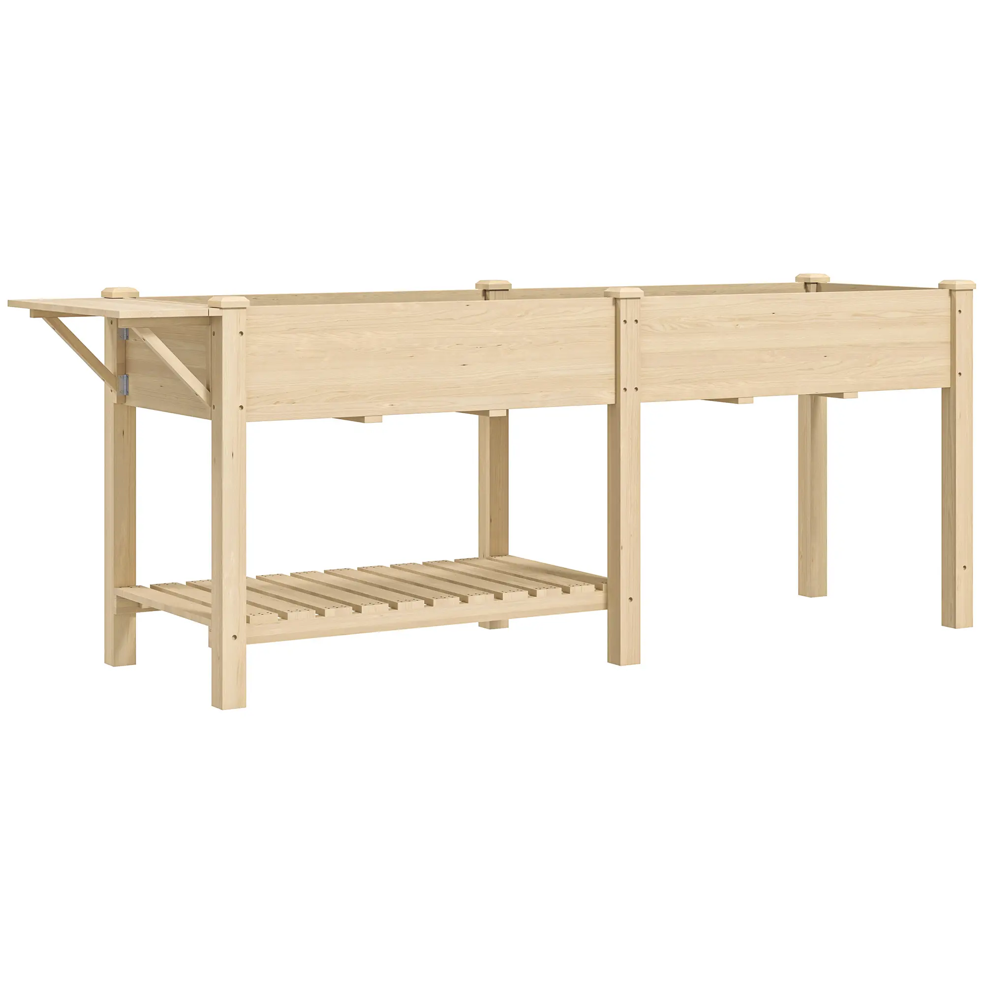 Carré potager sur pieds 207x59x78 cm 2 bacs avec séparateur, tablette pliable et étagère inférieure bois naturel