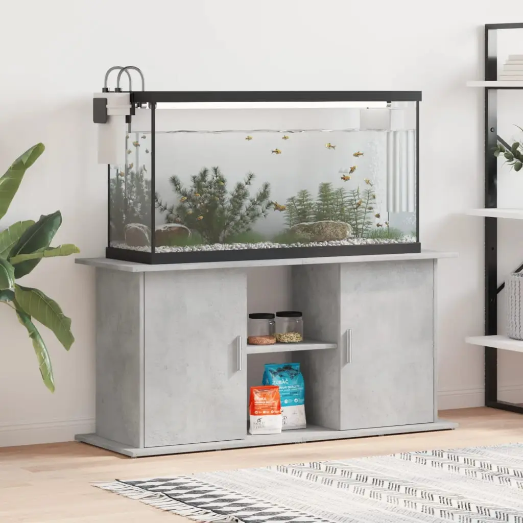 Grand Support Aquarium Bois d’ingénierie Style Industriel Gris Béton 121 cm
