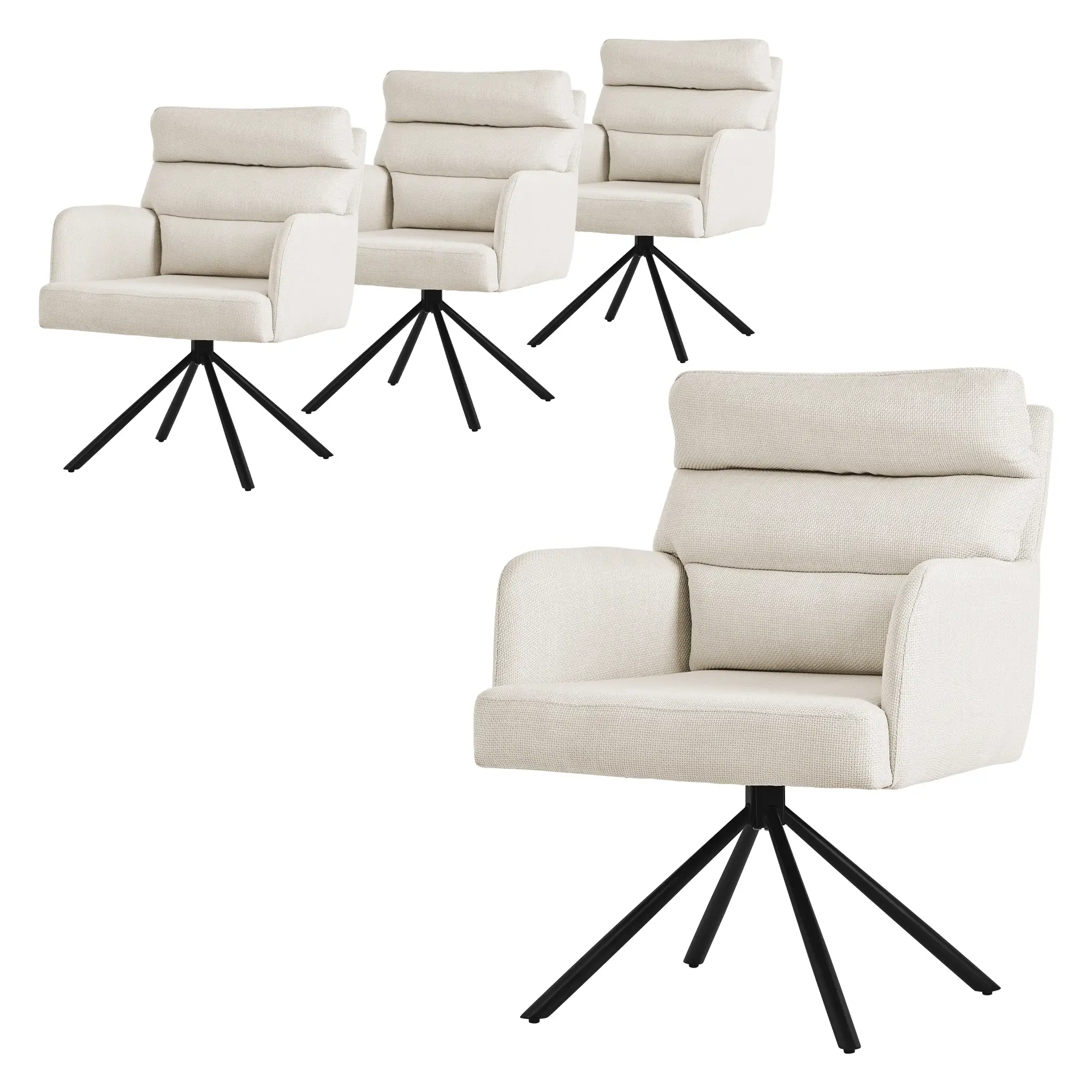 Lot de 4 chaises de salle à manger beige pivotante avec dossier et accoudoirs ergonomiques revêtement en polyester piètement en acier design élégant