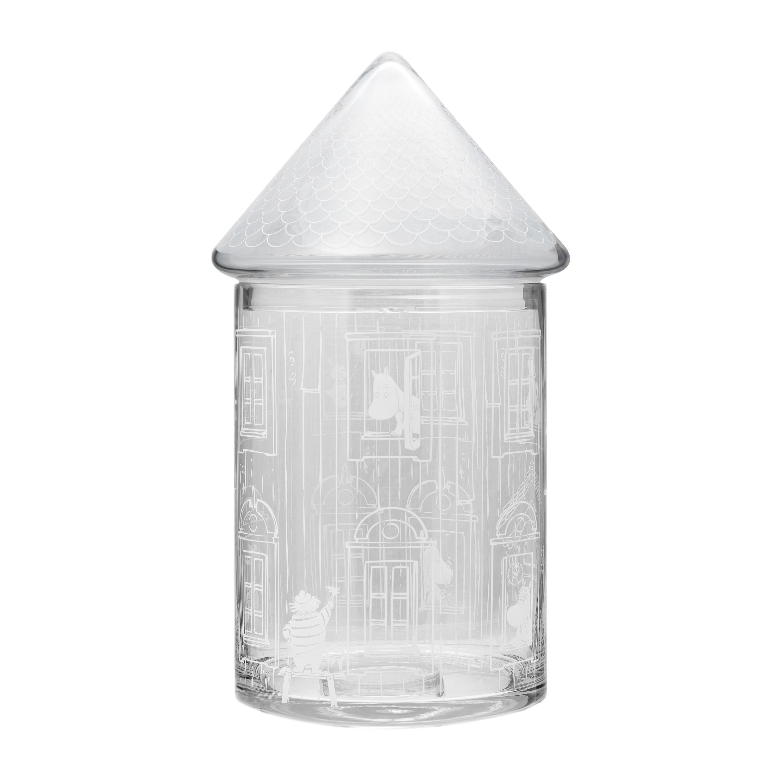 Bote de cristal con tapa Moominhouse 30,5 cm.jr{font-size:18px}transparente