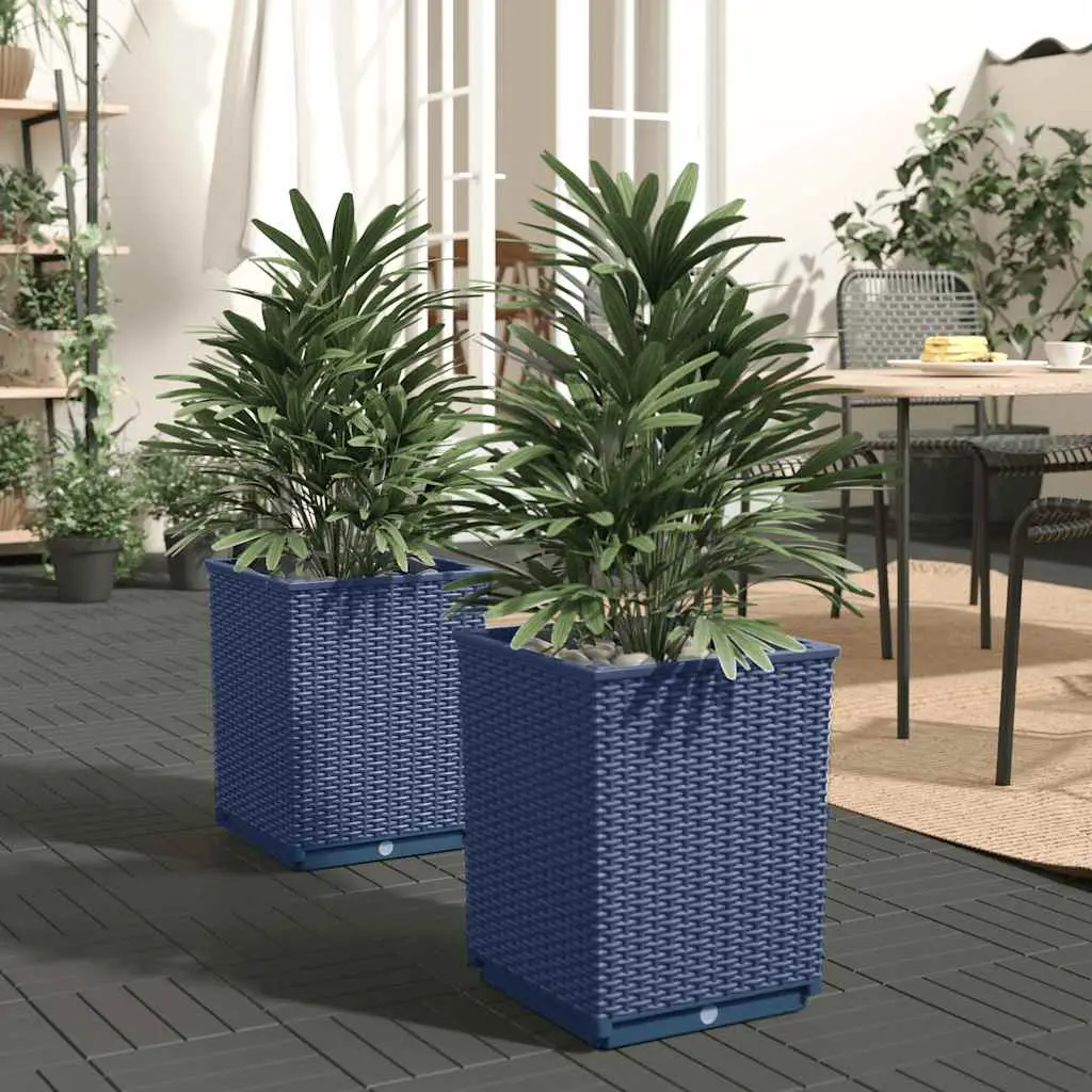 Lot de 2 pots de fleurs carrés en polypropylène bleu gris intérieur/extérieur – ComfortXL Outdoor Living