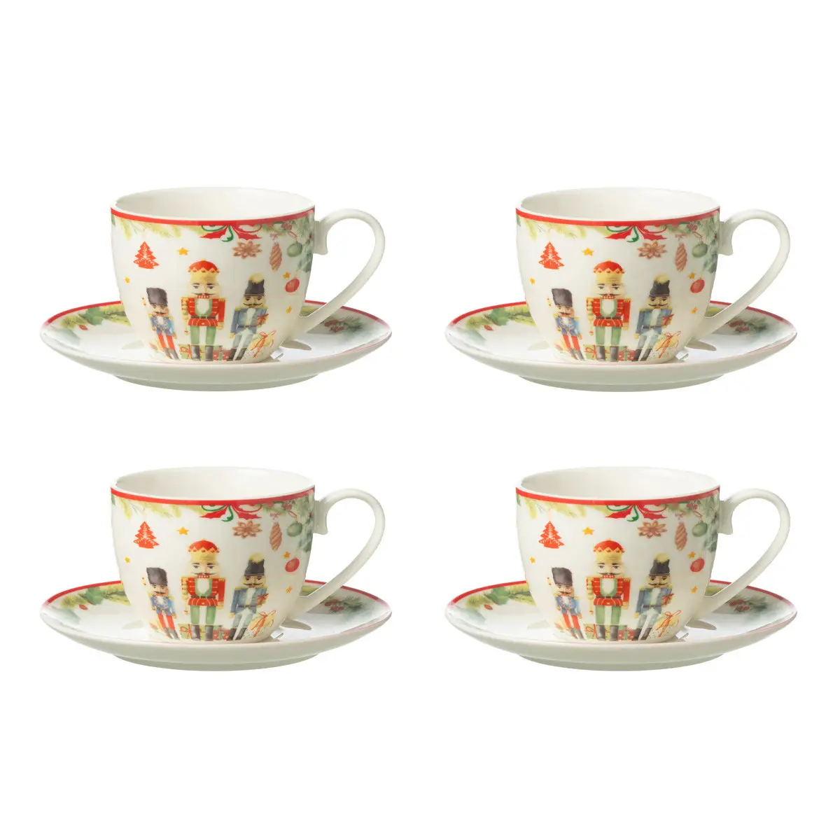 Lot de 4 Tasses à Thé & Sous-Tasses «Casse-Noisette» 22cl Blanc