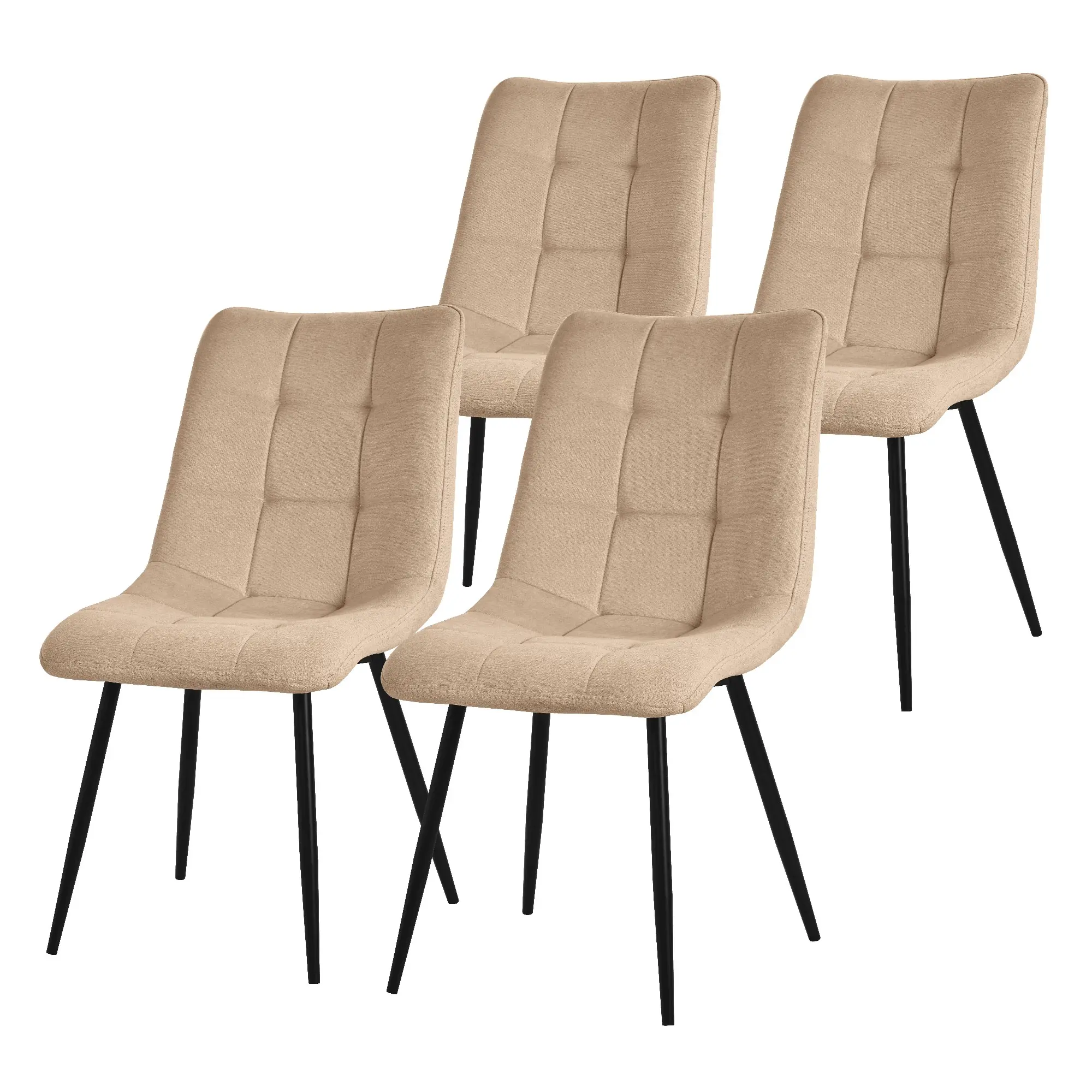 Lot de 4 chaises de salle à manger marron clair assise et dossier rembourrés en éponge tissu polyester ergonomique pieds noir en acier design élégant