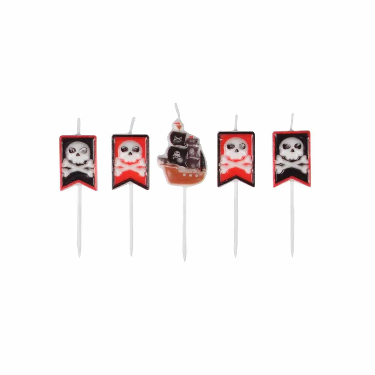 Lot de 5 Bougies d’Anniversaire «Pirates» Rouge & Noir