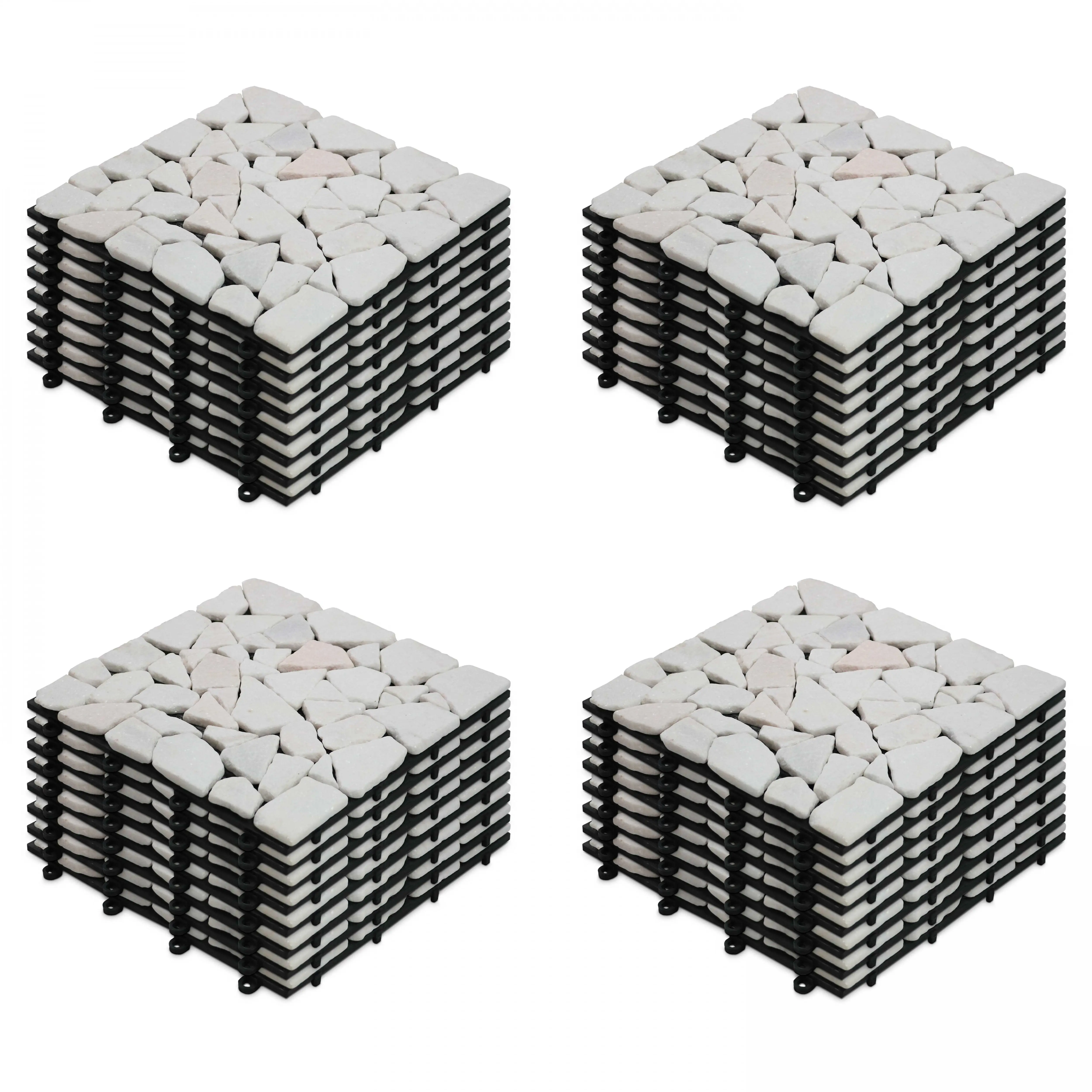 Lot de 32 dalles clipsables en galet de marbre blanc – Oviala