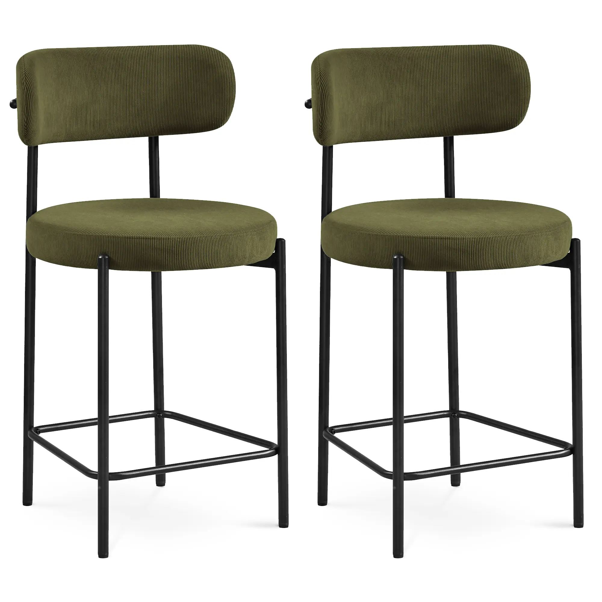 Sicaan Lot de 2 tabourets de bar modernes IRIS velours côtelé kaki 75cm