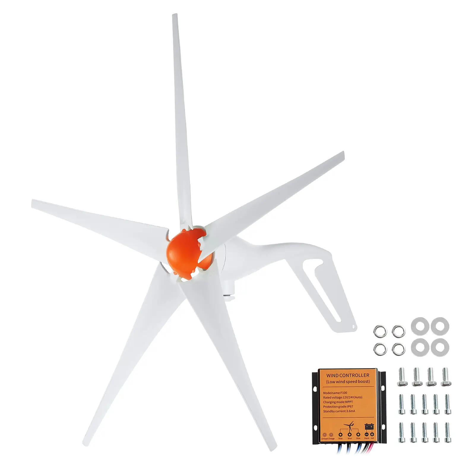 VEVOR Générateur éolienne 500W 12V, 5 pales, contrôleur MPPT, vitesse démarrage 2.5 m/s.