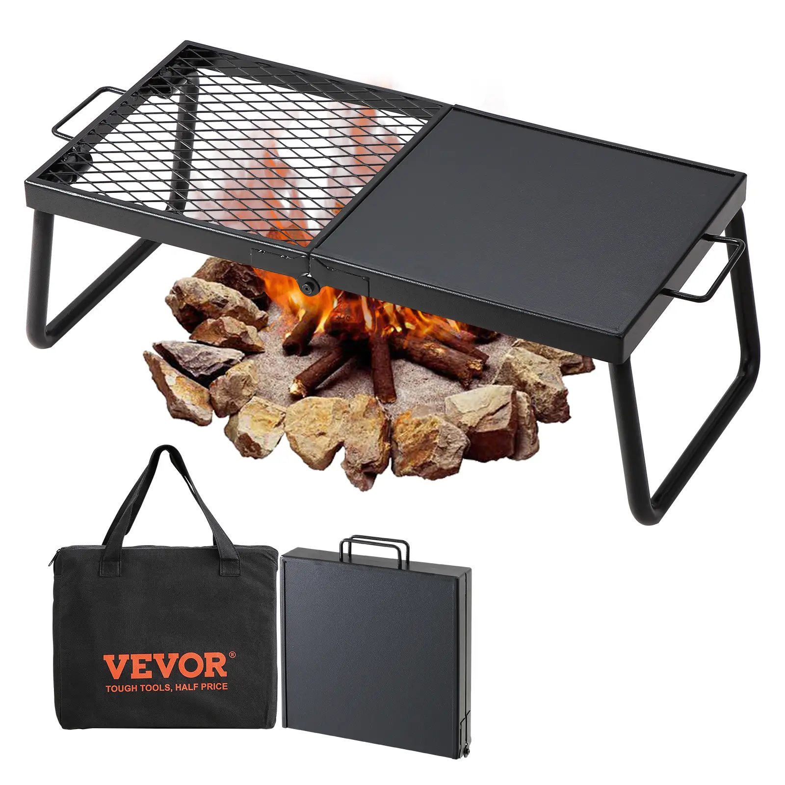 VEVOR Grille pliante 57×28,5×23 cm, gril feu de camp, acier. Pliable, demi