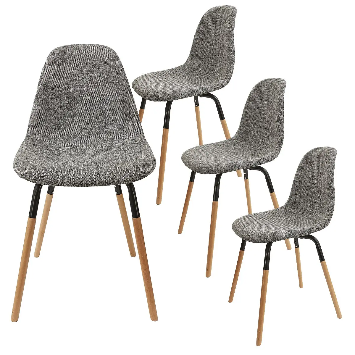 Lot de 4 Chaises Tissu Gris Chiné et Bois – FLUK