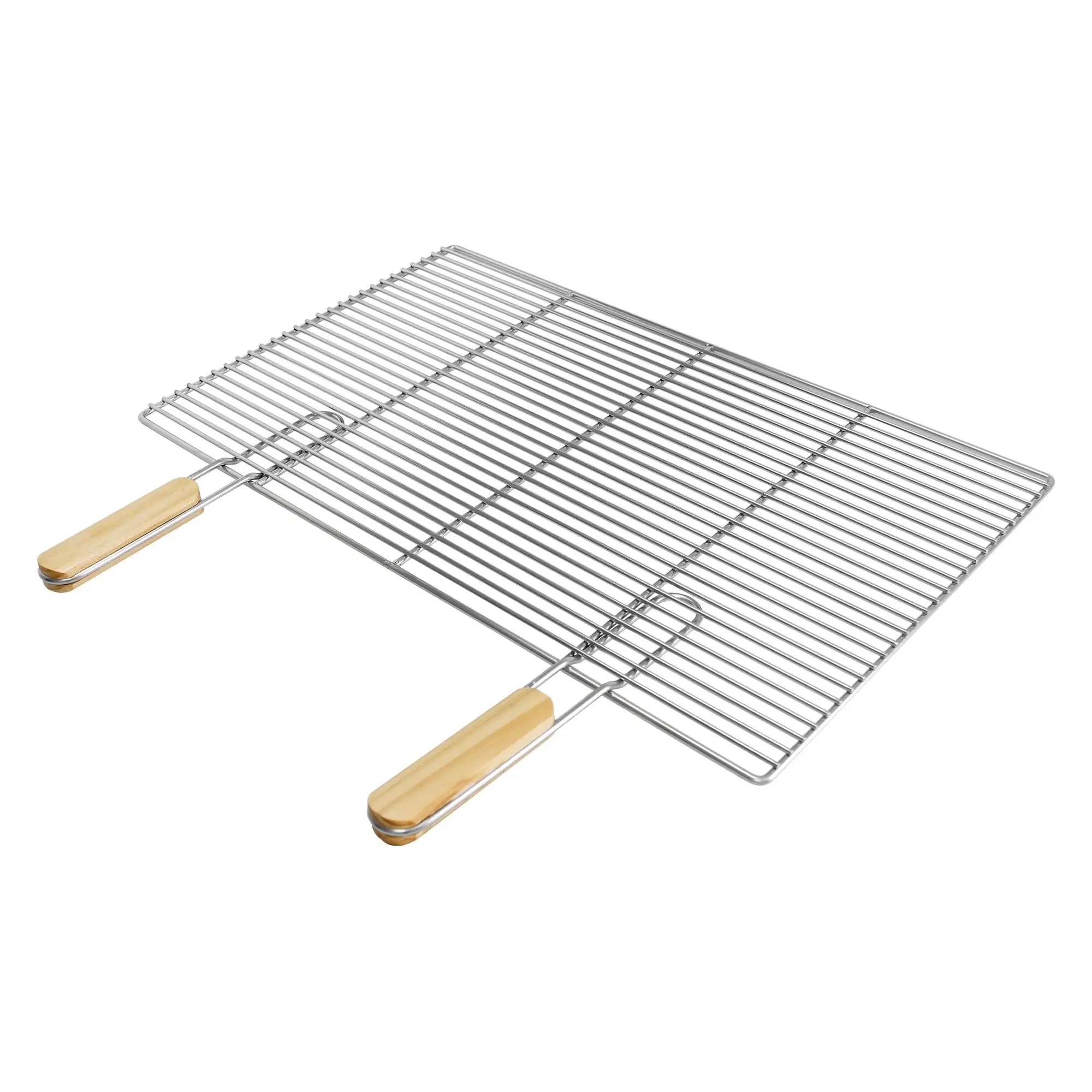 Grille barbecue inox rectangulaire 67×40 cm avec poignées amovibles robuste et antirouille adaptée aux cheminées barbecues, foyers et braseros BBQ