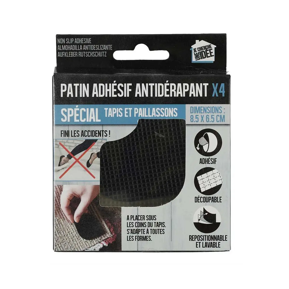 Lot de 4 Patins Adhésifs «Antidérapant» 8cm Noir