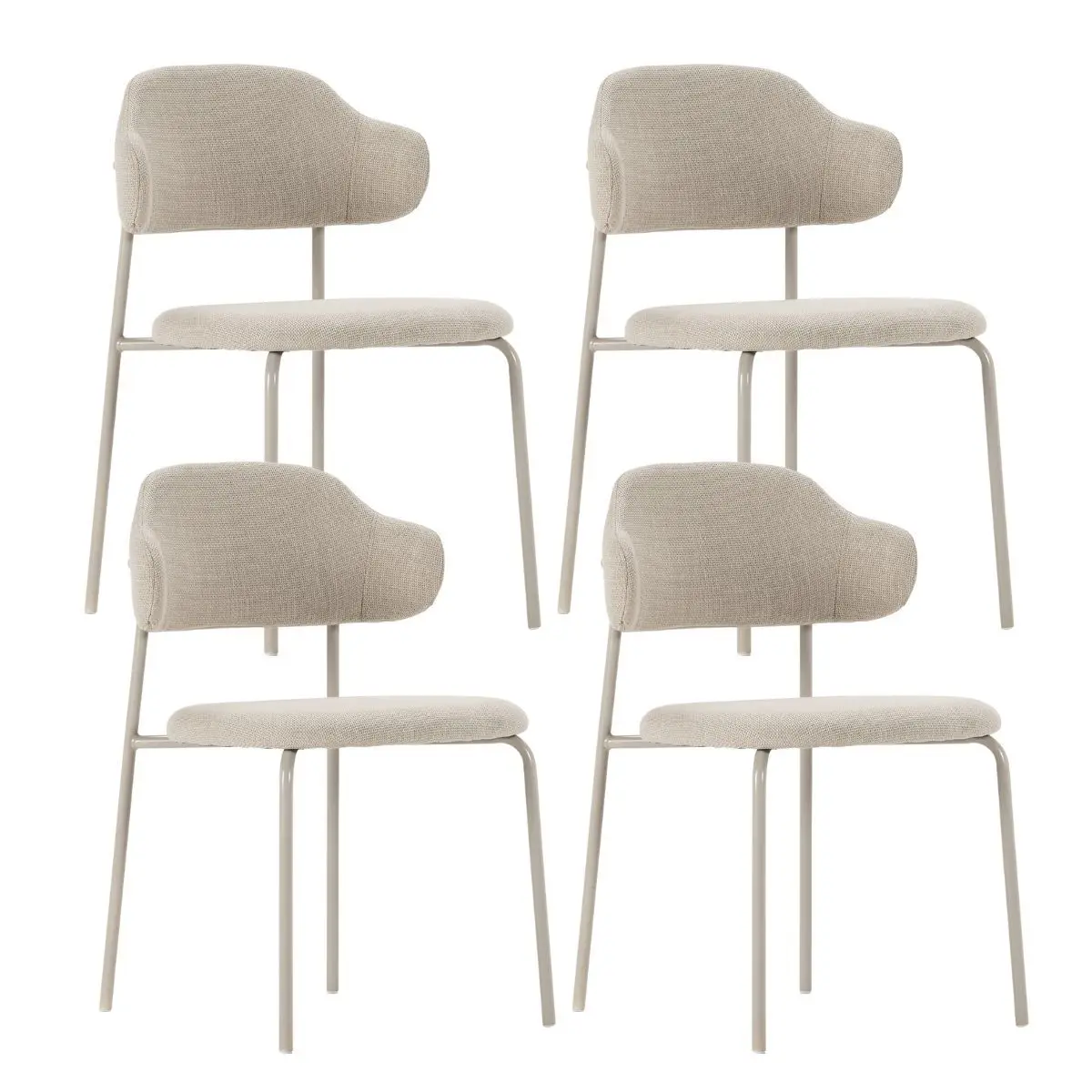 Lot de 4 Chaises vintage en métal avec assise et dossier en tissu chiné beiges – LADERI