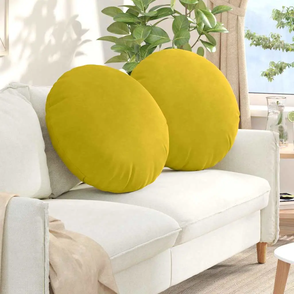 Lot de 2 Grands Coussins de Sol Velours Confortable et Déhoussable Déco Jaune Ø 60 cm – ComfortXL Outdoor Living