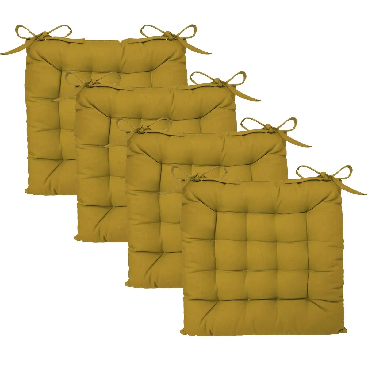 Lot de 4 Galettes de chaise en Coton Jaune Ocre 38 x 38 cm