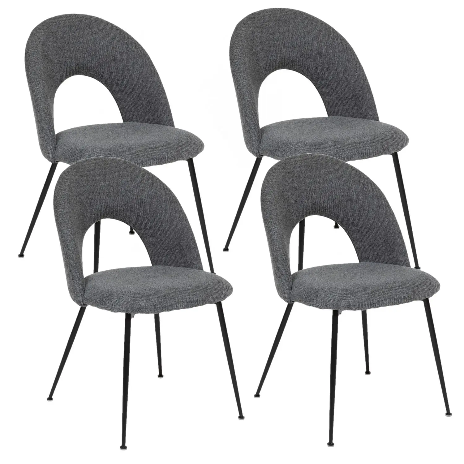 Lot de 4 chaises pieds métal assise tissu RAVEN – Gris – Toilinux