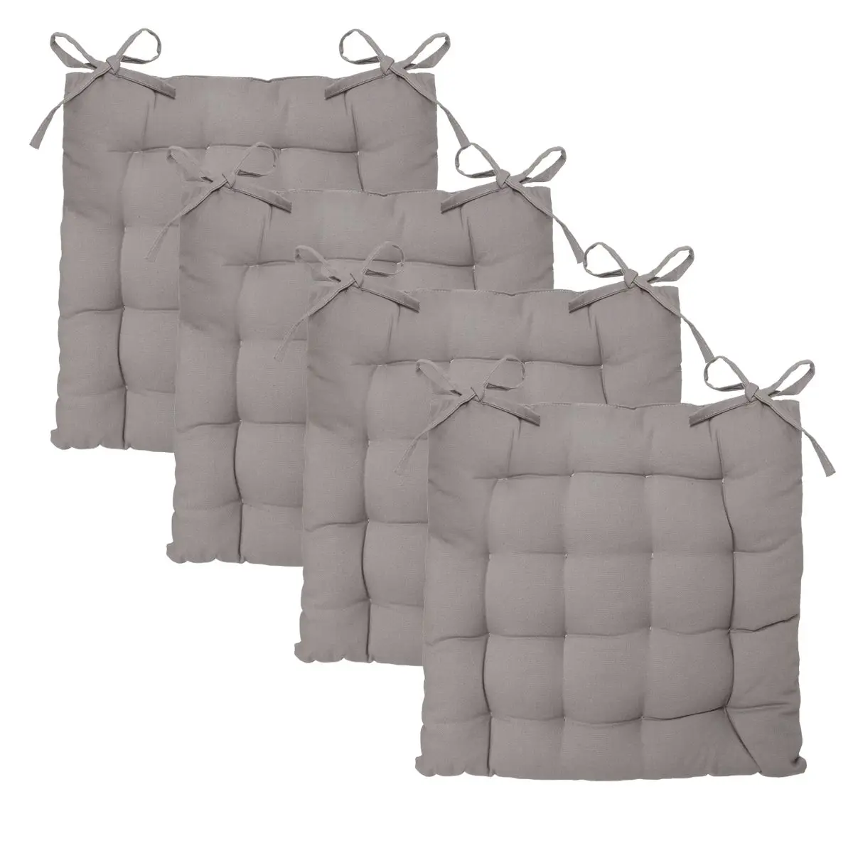 Lot de 4 Galettes de chaise en Coton Gris 38 x 38 cm