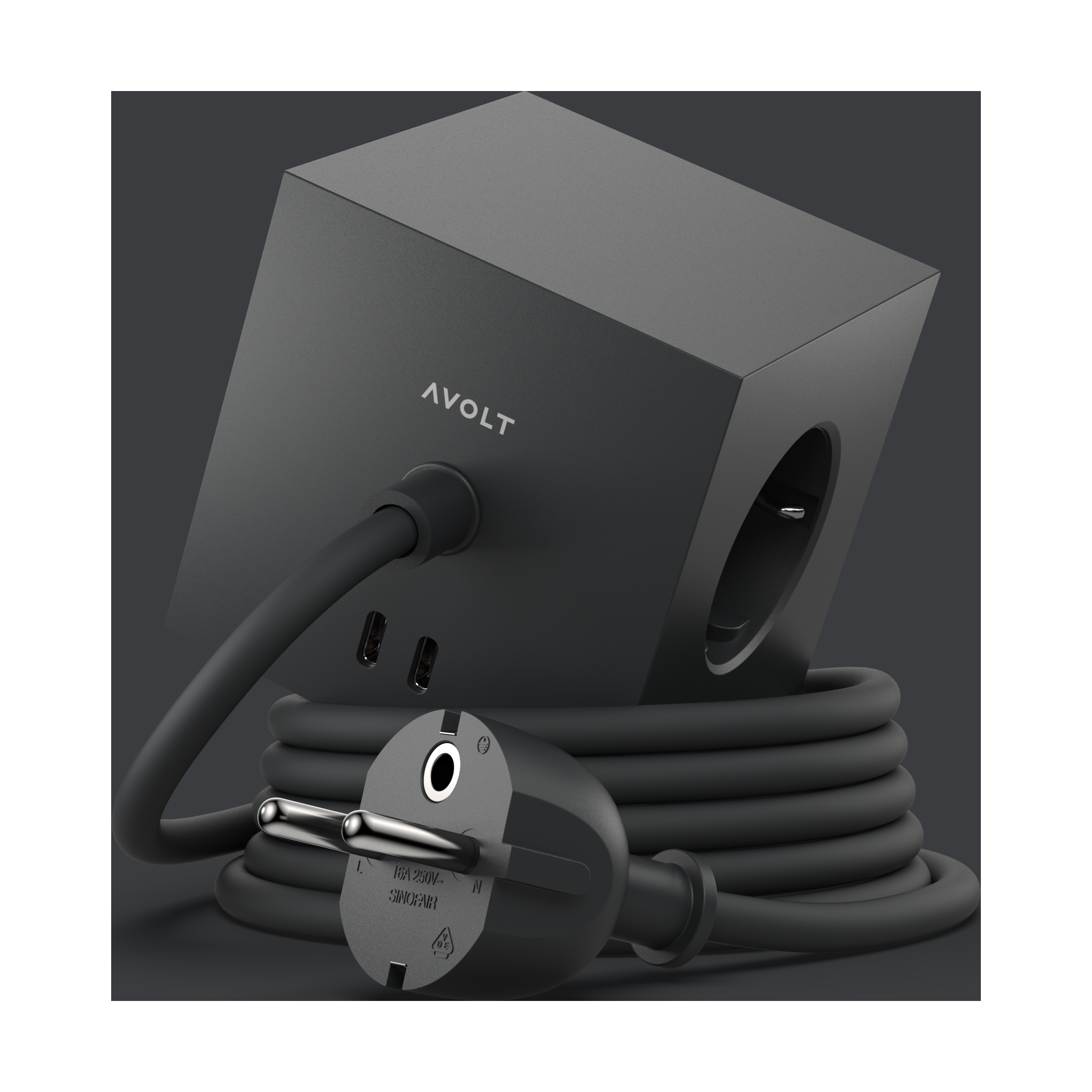 Regleta eléctrica Square 1, toma de corriente y USB-C 30W 1,8 m.iy{font-size:18px}Stockholm black
