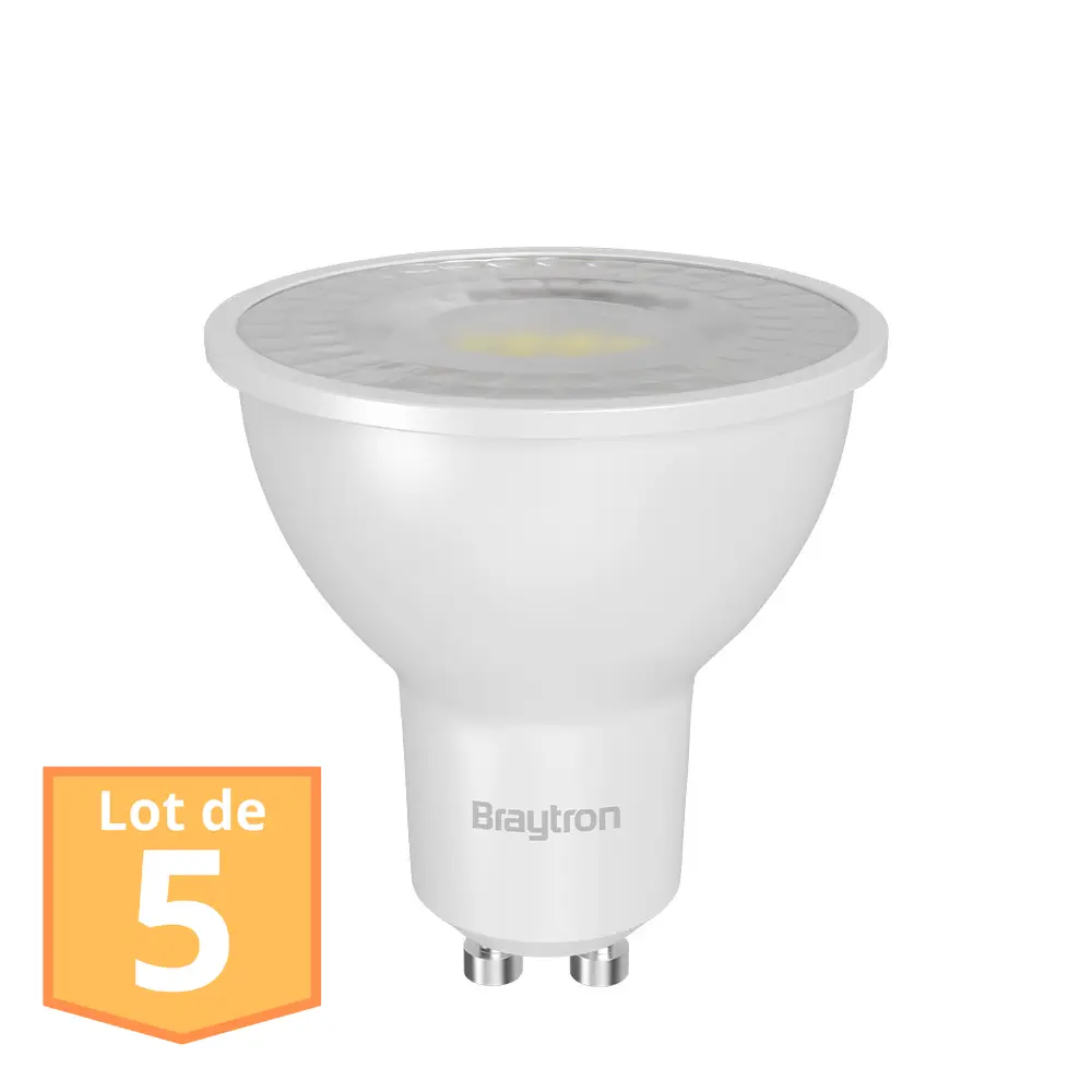 Lot de 5 Ampoules LED GU10 Braytron 6.5W 3000K 630 Lumens