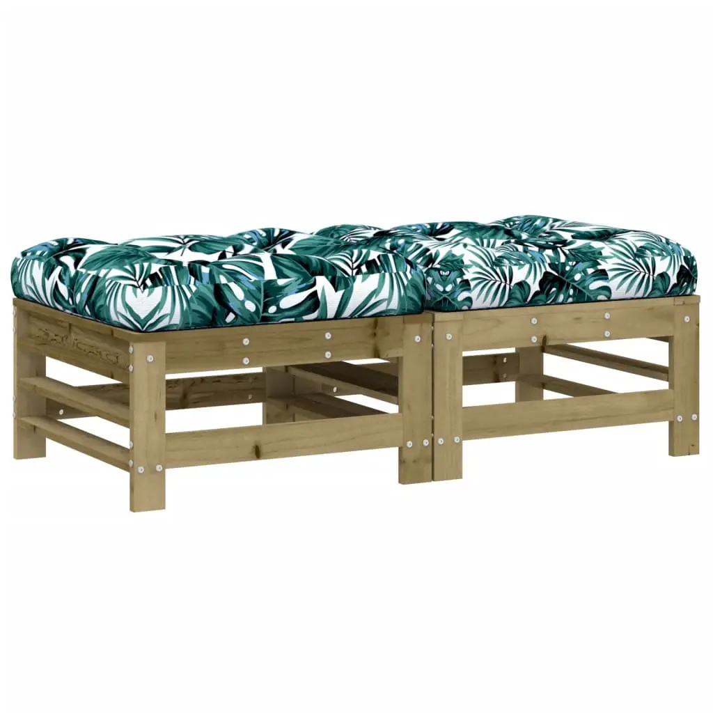 Lot de 2 Repose-pieds de jardin – Ottomans de jardin – Tabourets de jardin avec coussins bois pin imprégné-JU673