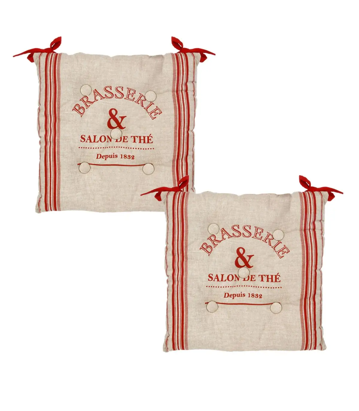 Lot de 2 Galettes de chaise en Coton Beige et Rouge 40 x 40 cm