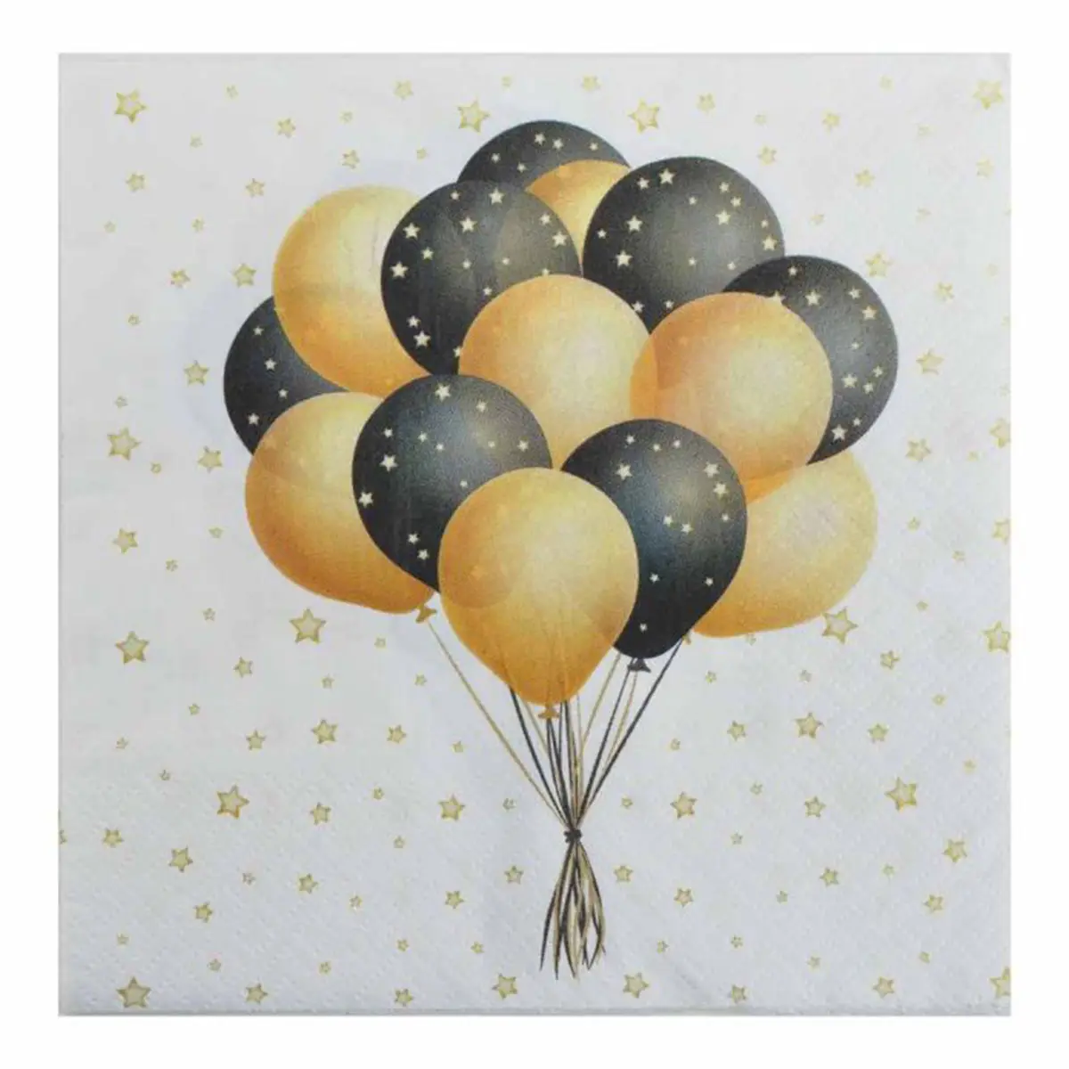 Lot de 20 Serviettes en Papier «Ballons» 33x33cm Noir & Or