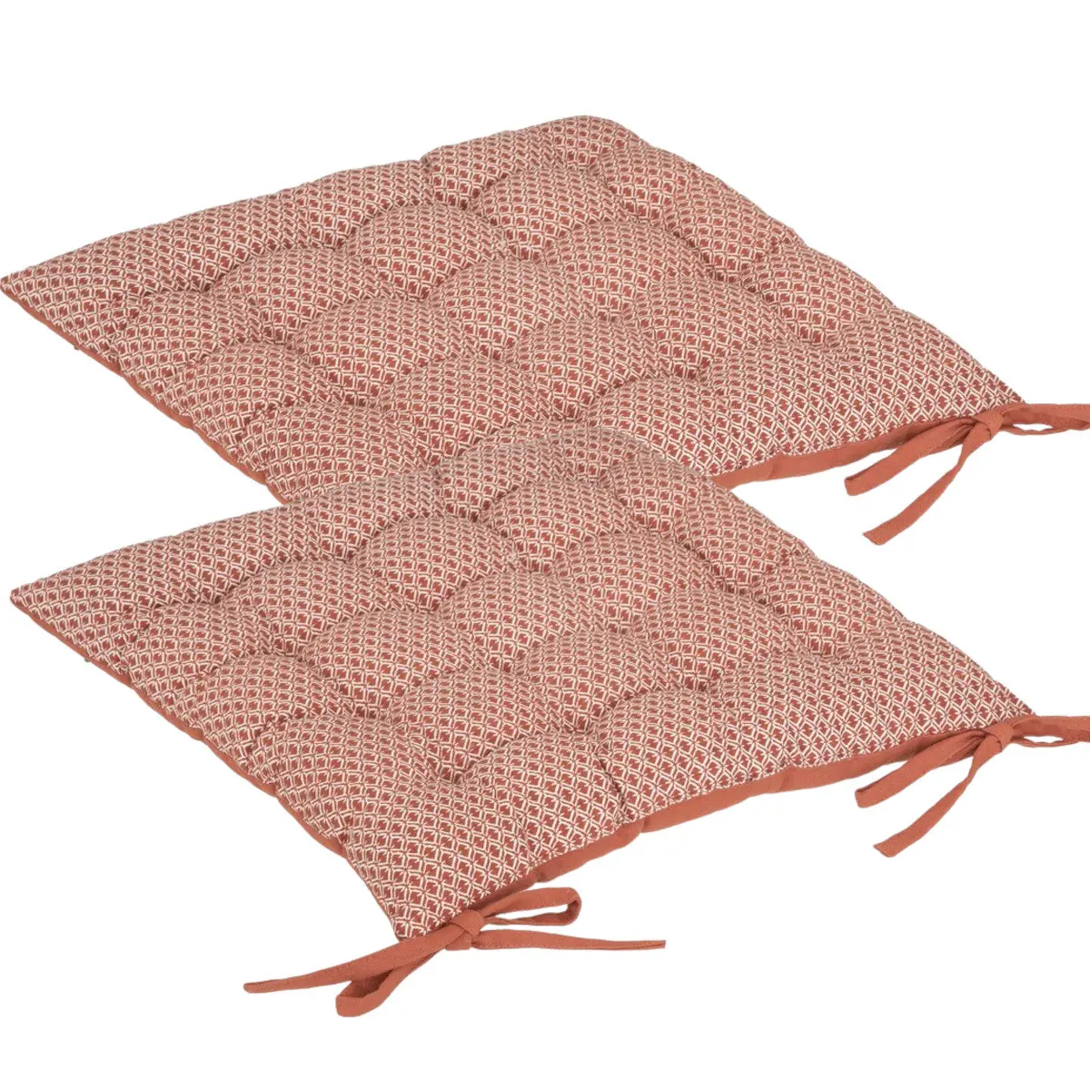 Lot de 2 Galettes de chaise en Coton Terracotta motif géométrique 38 x 38 cm
