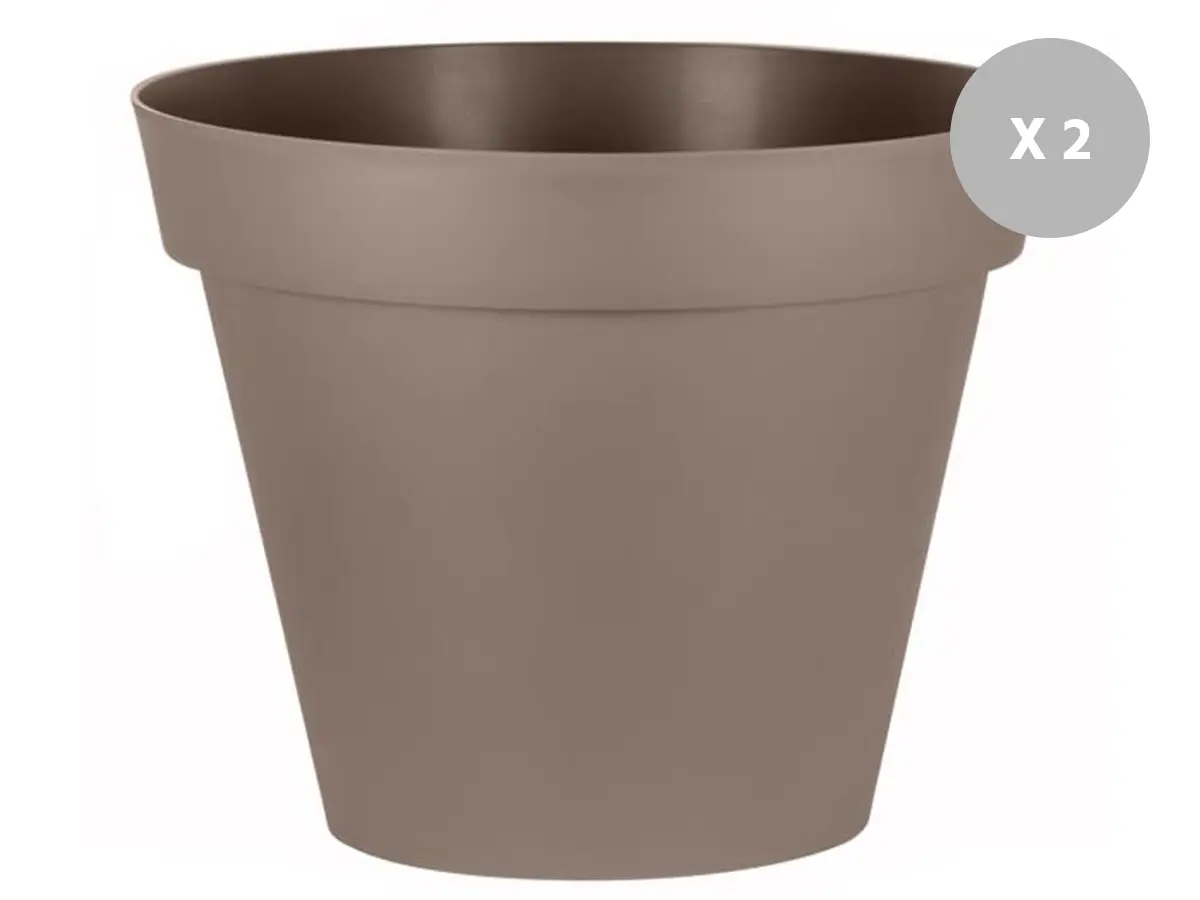 Lot de 2 Pots de fleur rond Toscane Ø 100 x H.79 cm Taupe – Eda